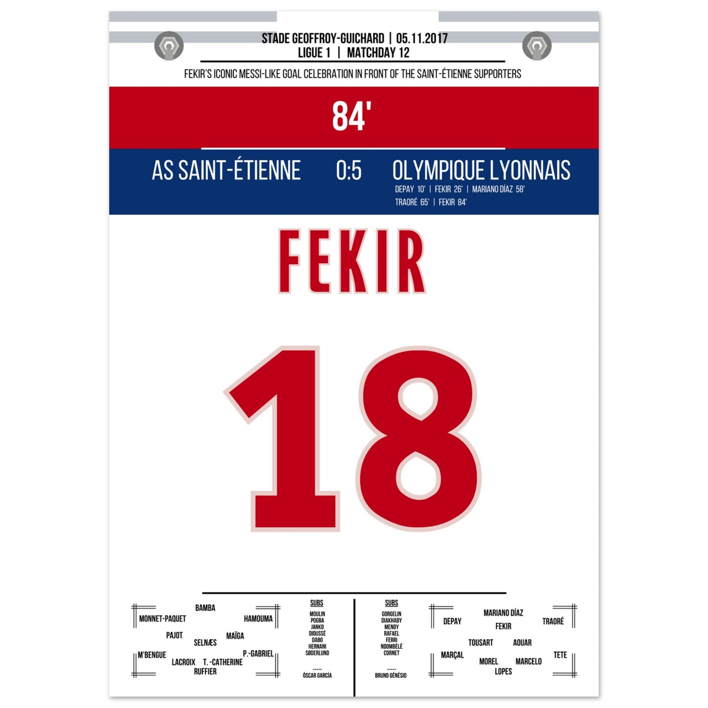 Fekir's Torjubel gegen Saint-Etienne in 2017 50x70-cm-20x28-Ohne-Rahmen