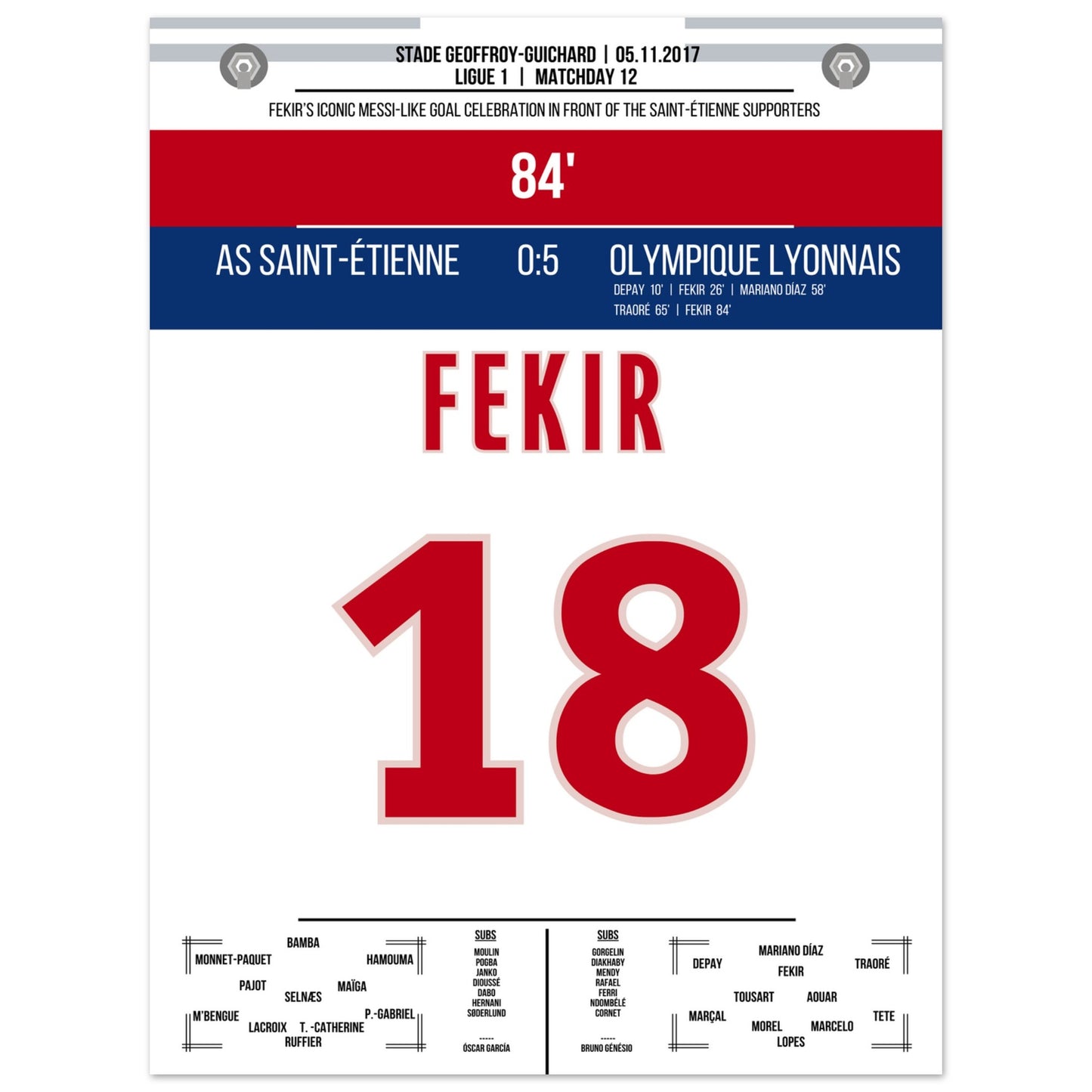 Fekir's Torjubel gegen Saint-Etienne in 2017 30x40-cm-12x16-Ohne-Rahmen