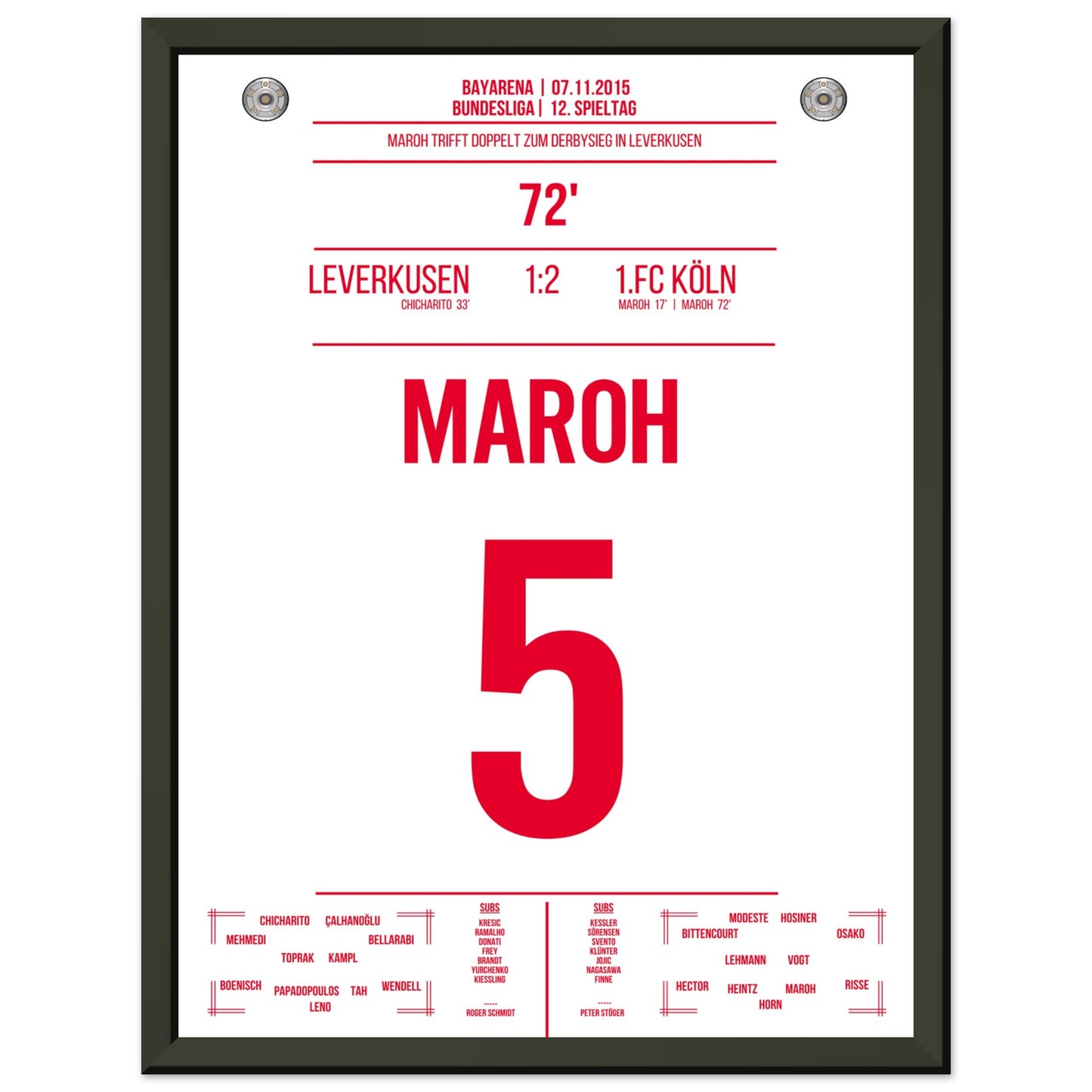 Maroh's Doppelpack beim Derbysieg in Leverkusen 30x40-cm-12x16-Schwarzer-Aluminiumrahmen