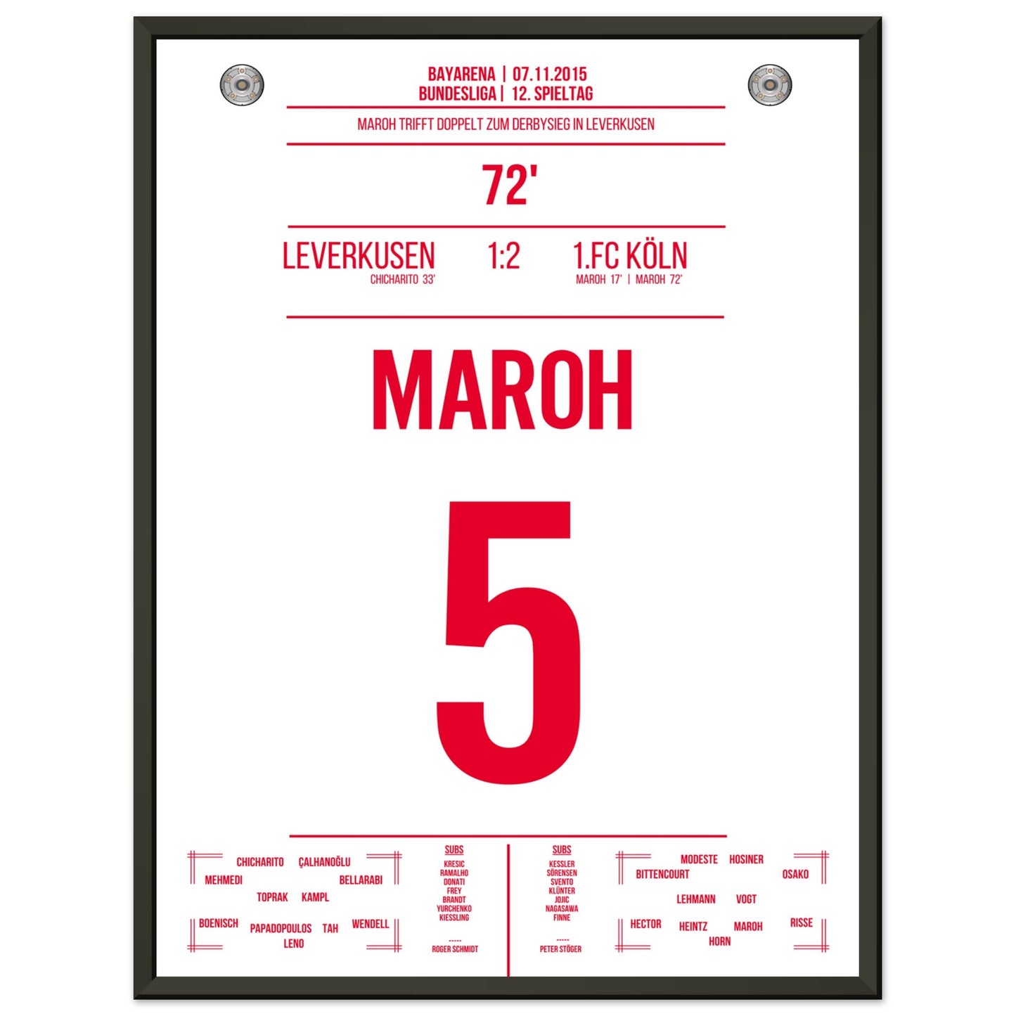 Maroh's Doppelpack beim Derbysieg in Leverkusen 45x60-cm-18x24-Schwarzer-Aluminiumrahmen