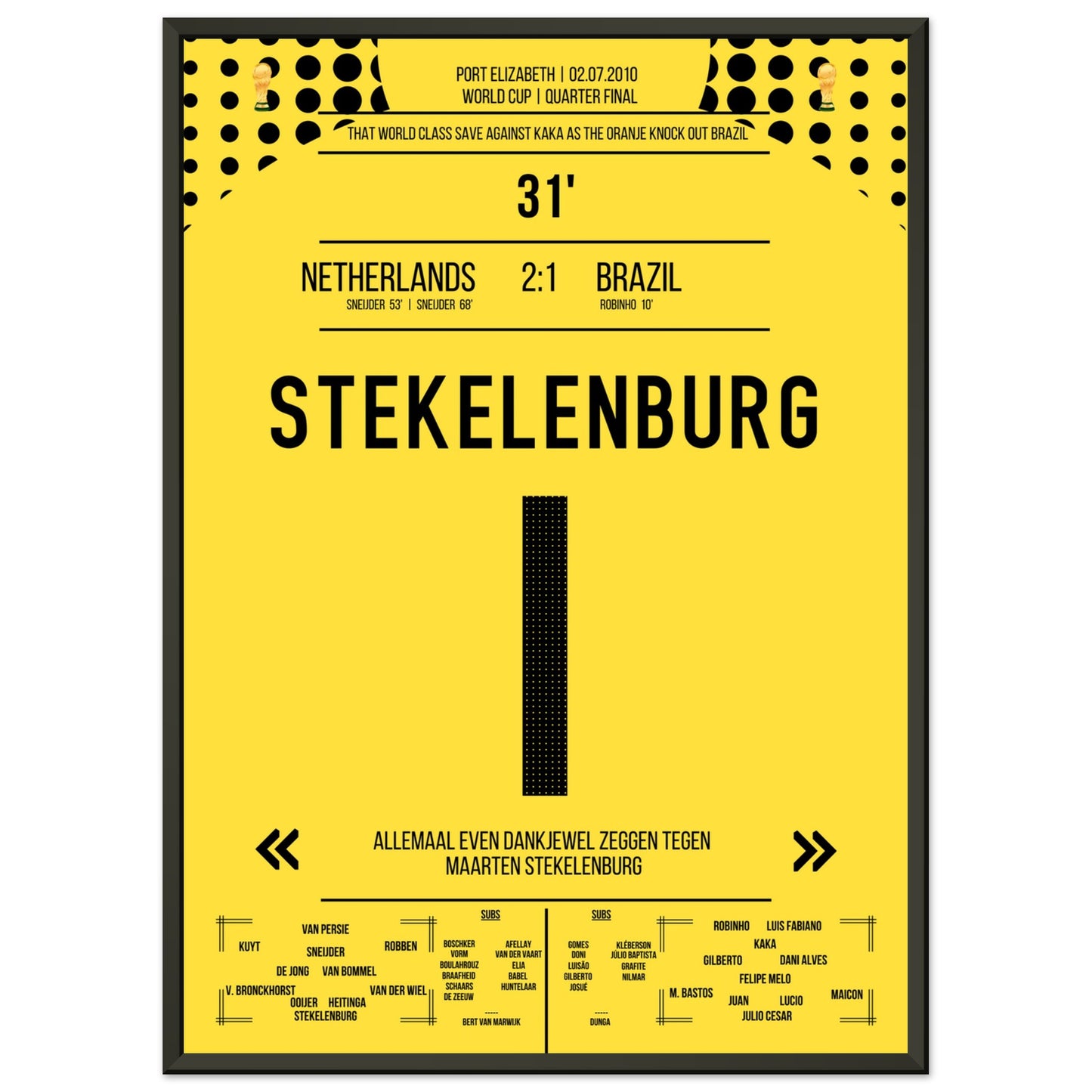 Stekelenburg's Weltklasse Aktion gegen Kaka bei der WM 2010 Kommentar-Version 50x70-cm-20x28-Schwarzer-Aluminiumrahmen