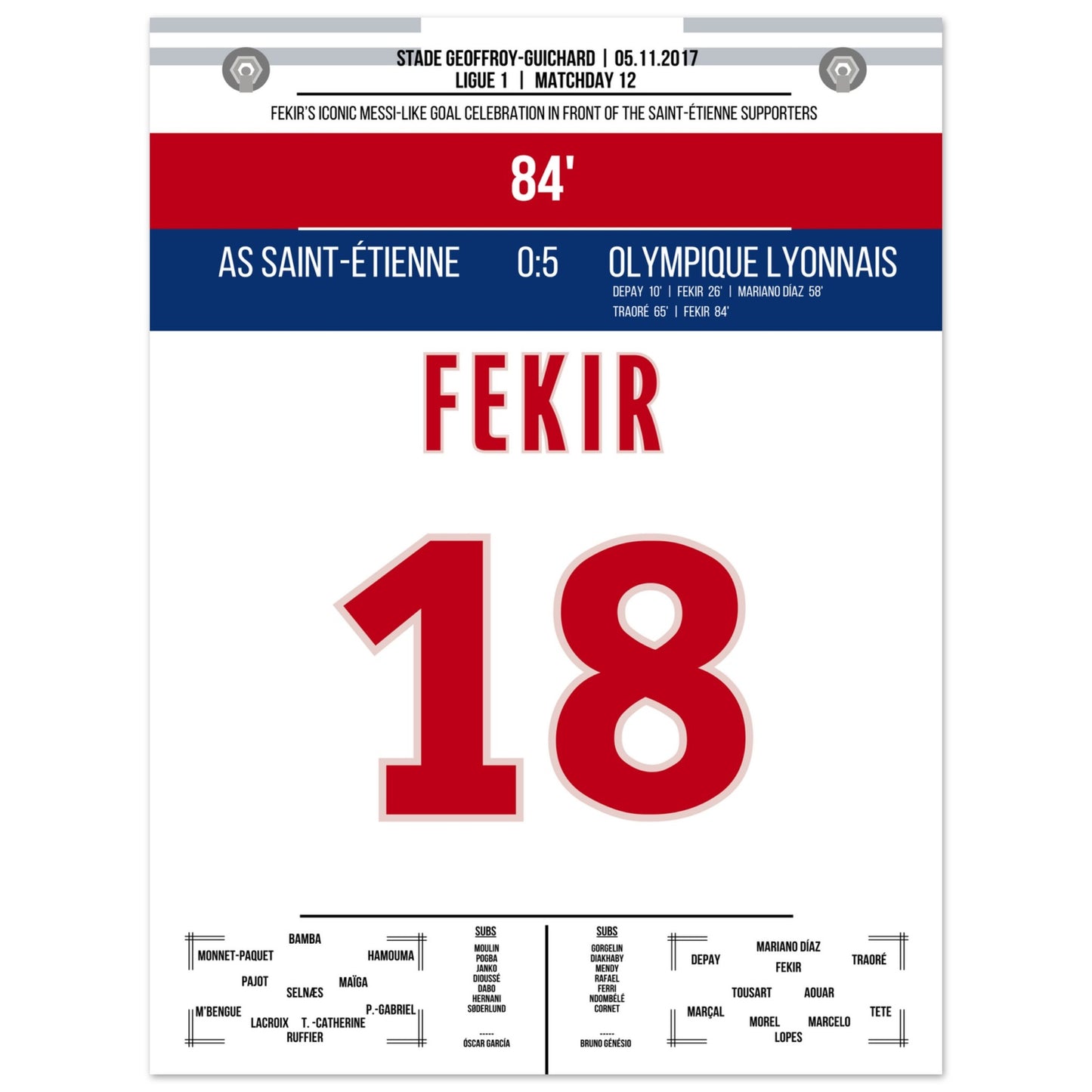 Fekir's Torjubel gegen Saint-Etienne in 2017 45x60-cm-18x24-Ohne-Rahmen
