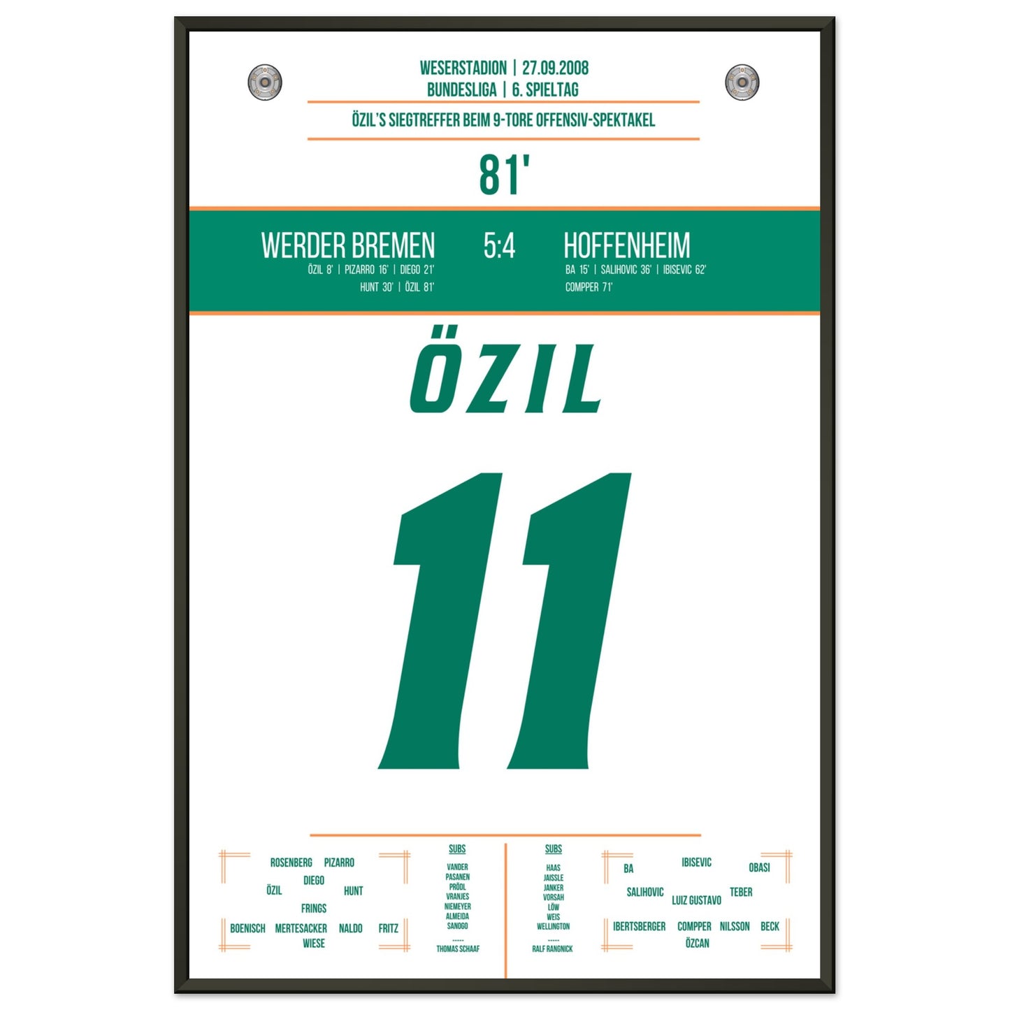 Özil's Siegtreffer bei 9-Tore Spektakel gegen Hoffenheim 60x90-cm-24x36-Schwarzer-Aluminiumrahmen