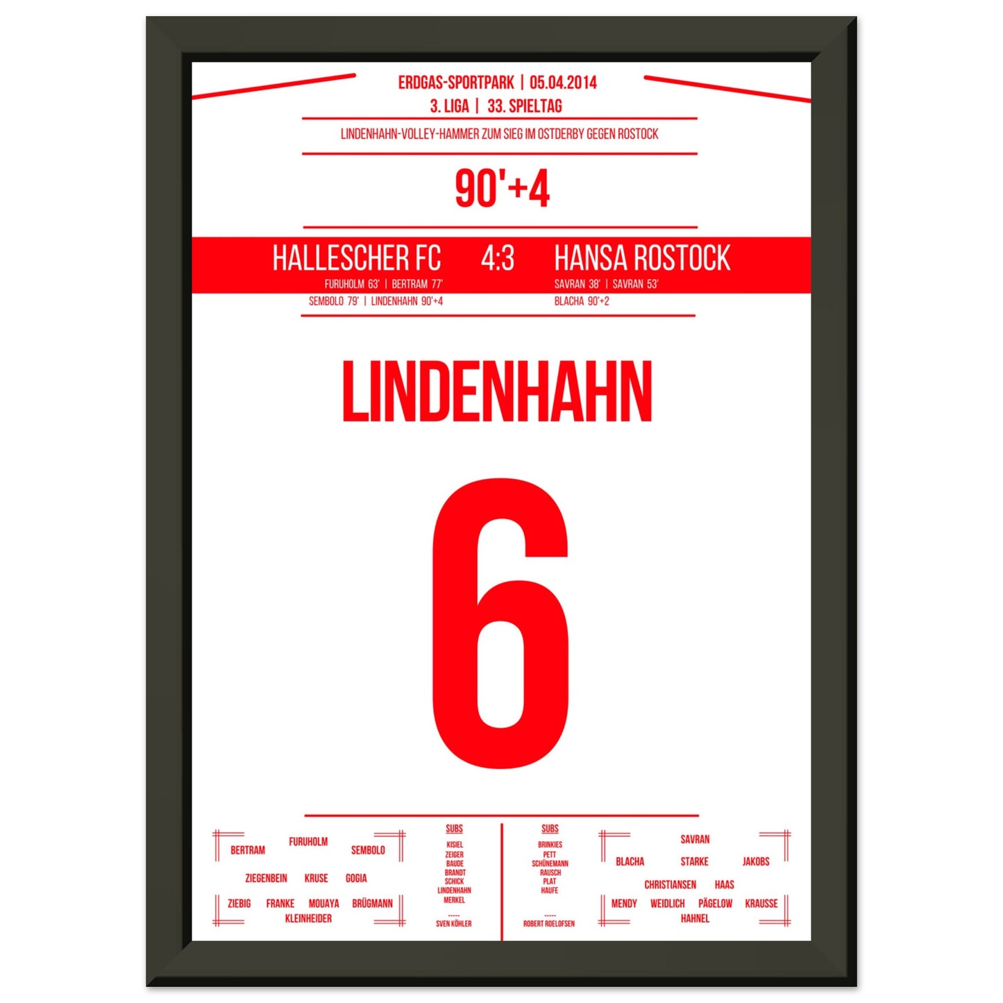 Lindenhahn-Volley zum Sieg in der Nachspielzeit im Ostderby gegen Rostock A4-21x29.7-cm-8x12-Schwarzer-Aluminiumrahmen
