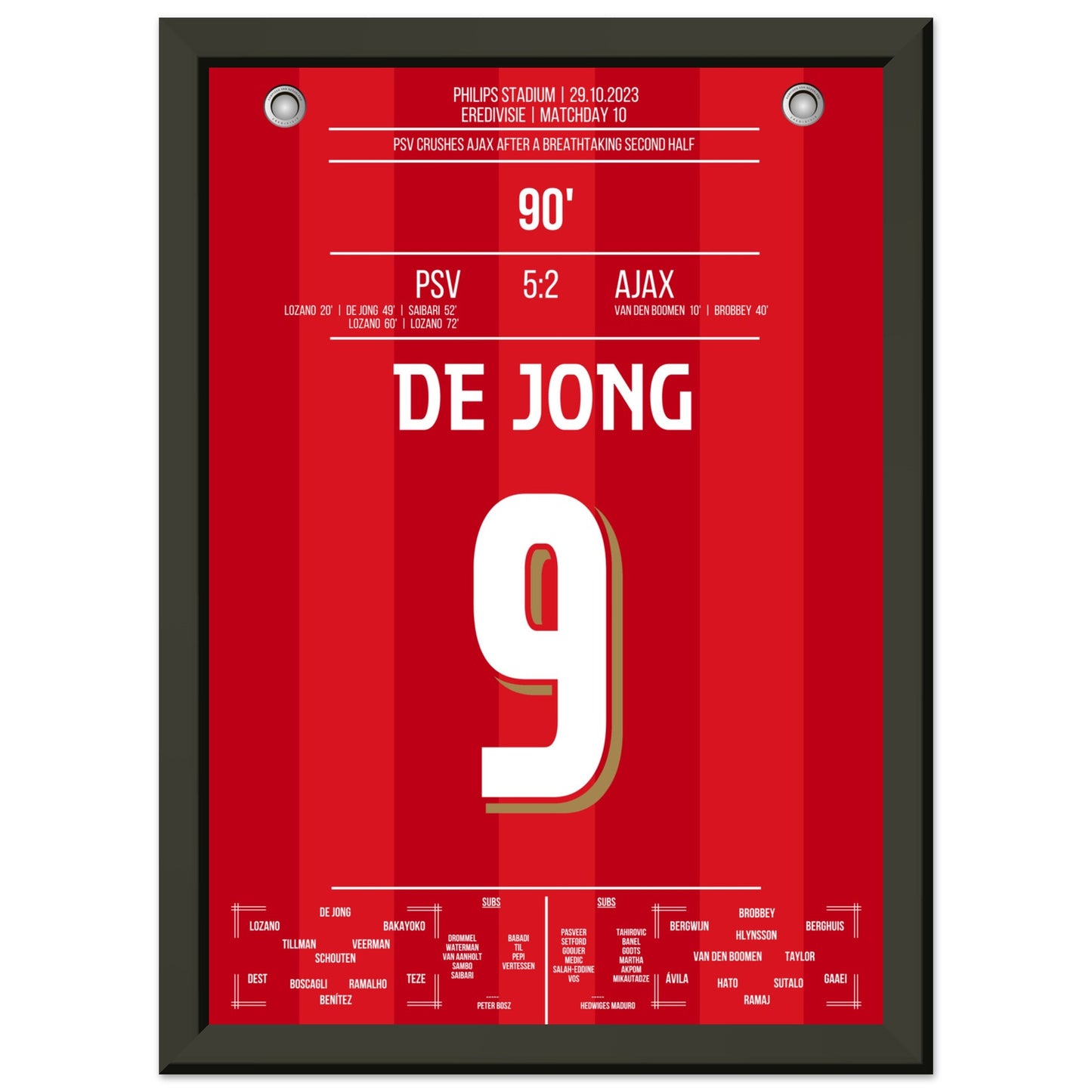 PSV's 5-2 Kantersieg gegen Ajax in 2023 A4-21x29.7-cm-8x12-Schwarzer-Aluminiumrahmen