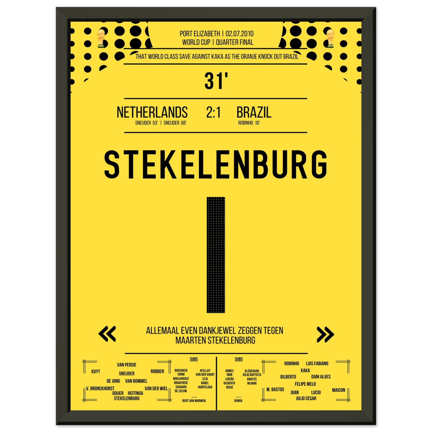 Stekelenburg's Weltklasse Aktion gegen Kaka bei der WM 2010 Kommentar-Version 30x40-cm-12x16-Schwarzer-Aluminiumrahmen