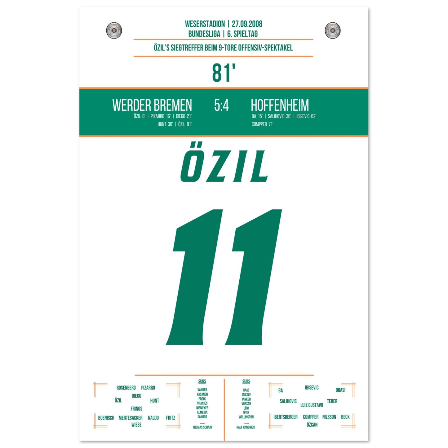 Özil's Siegtreffer bei 9-Tore Spektakel gegen Hoffenheim 60x90-cm-24x36-Ohne-Rahmen