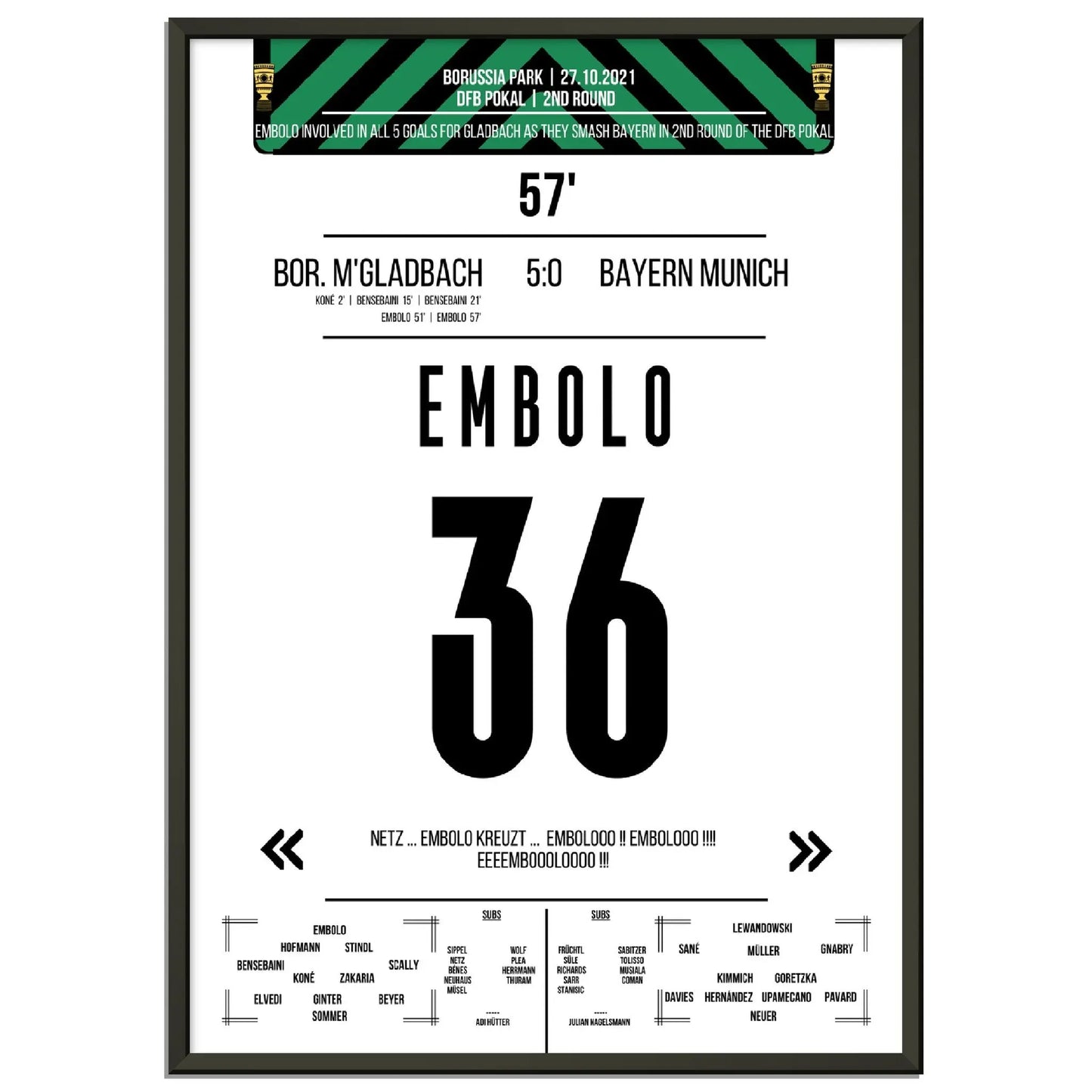 Breel Embolo beim 5:0 Sieg im DFB Pokal Sieg Gladbach - Bayern 2021
