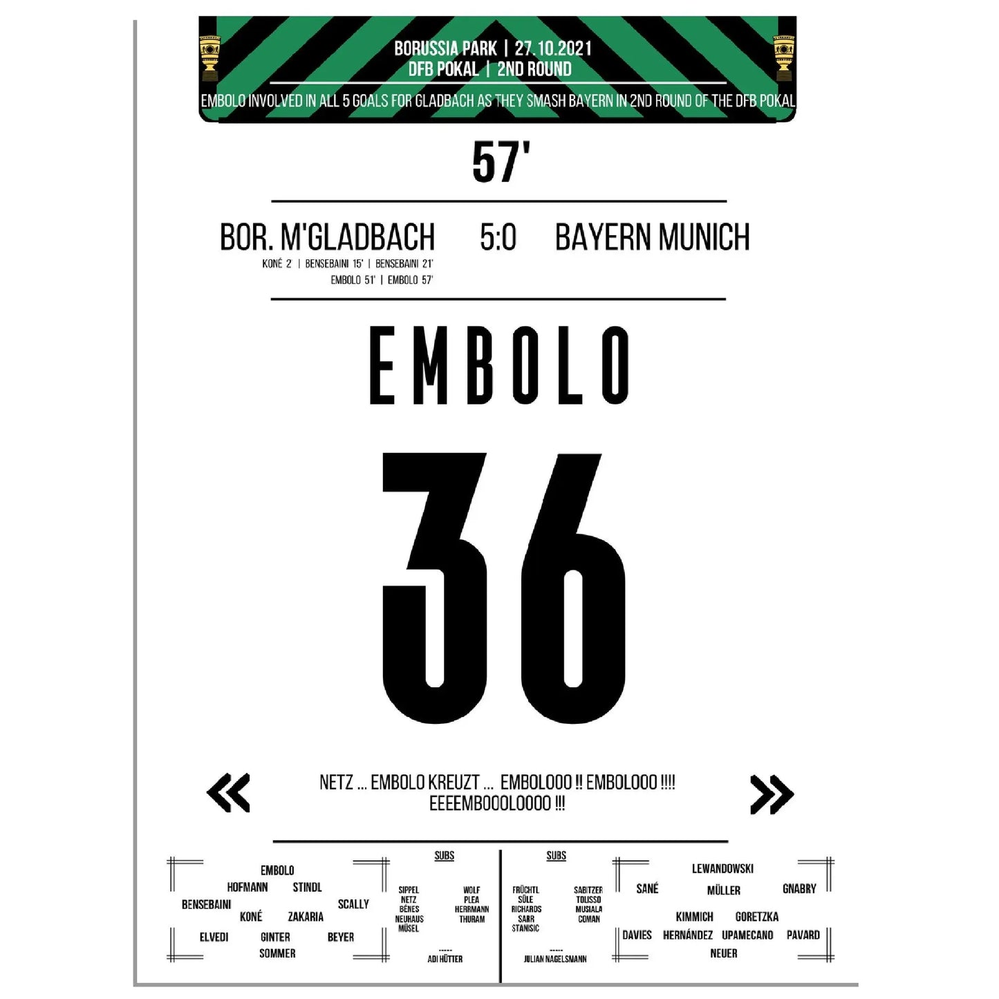 Breel Embolo beim 5:0 Sieg im DFB Pokal Sieg Gladbach - Bayern 2021