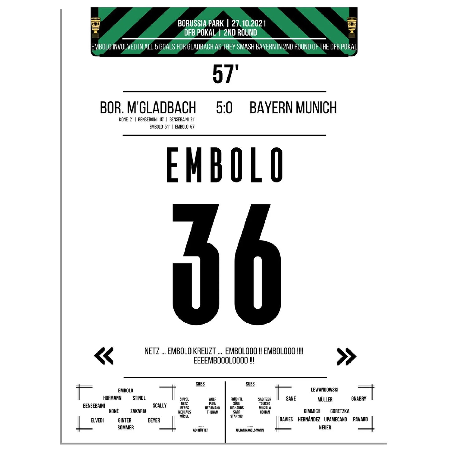 Breel Embolo beim 5:0 Sieg im DFB Pokal Sieg Gladbach - Bayern 2021
