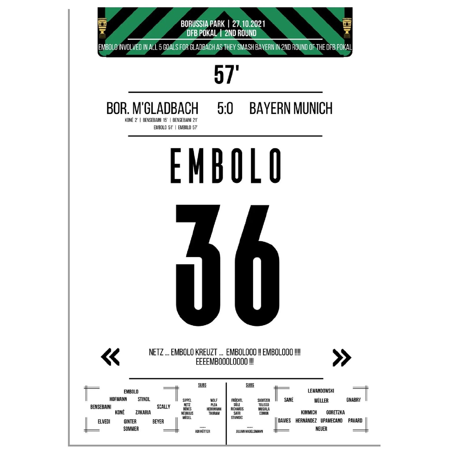 Breel Embolo beim 5:0 Sieg im DFB Pokal Sieg Gladbach - Bayern 2021
