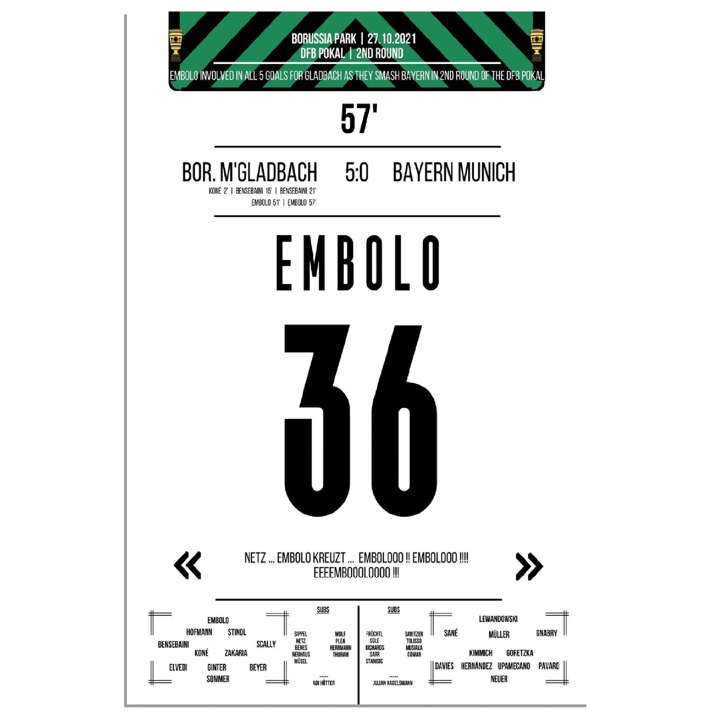 Breel Embolo beim 5:0 Sieg im DFB Pokal Sieg Gladbach - Bayern 2021
