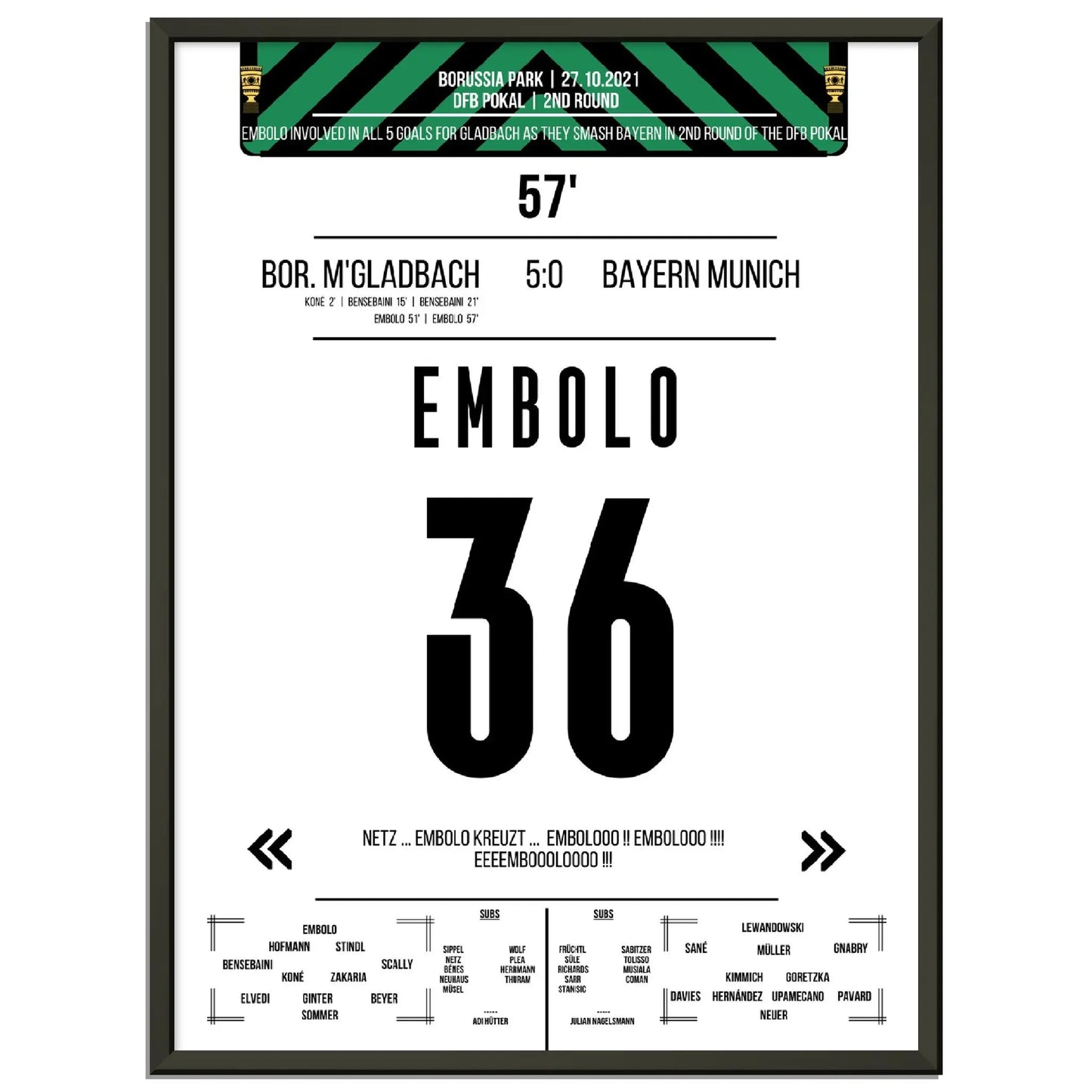 Breel Embolo beim 5:0 Sieg im DFB Pokal Sieg Gladbach - Bayern 2021