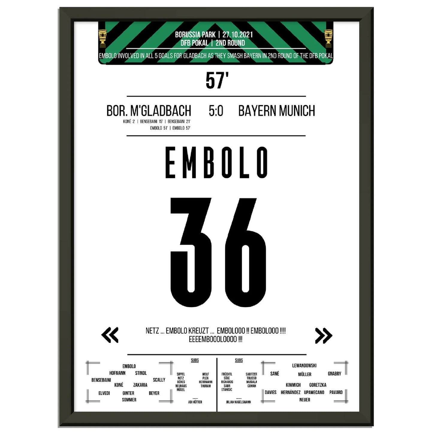 Breel Embolo beim 5:0 Sieg im DFB Pokal Sieg Gladbach - Bayern 2021