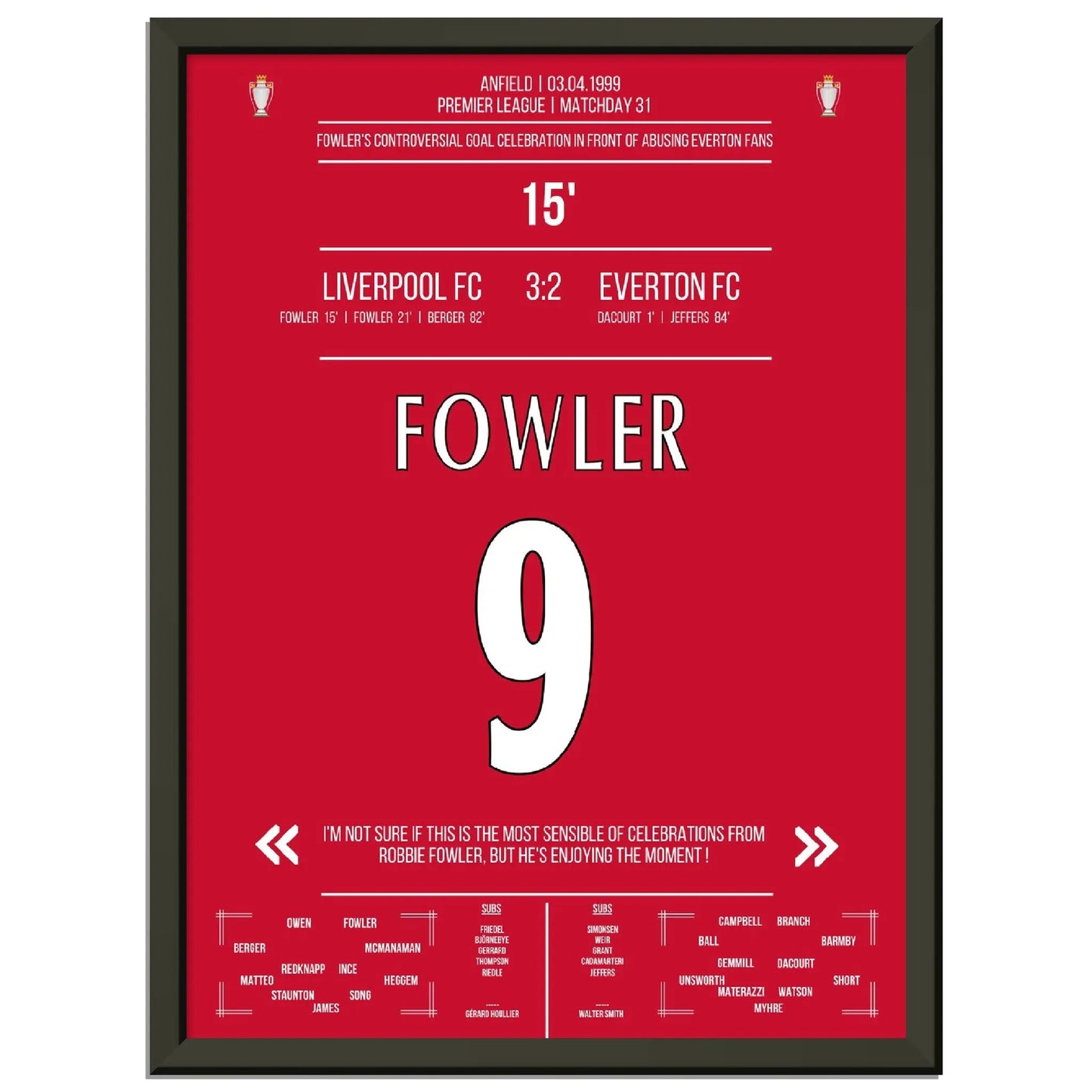 Fowlers außergewöhnlicher Torjubel Liverpool - Everton 1999 Premier League Merseyside Derby