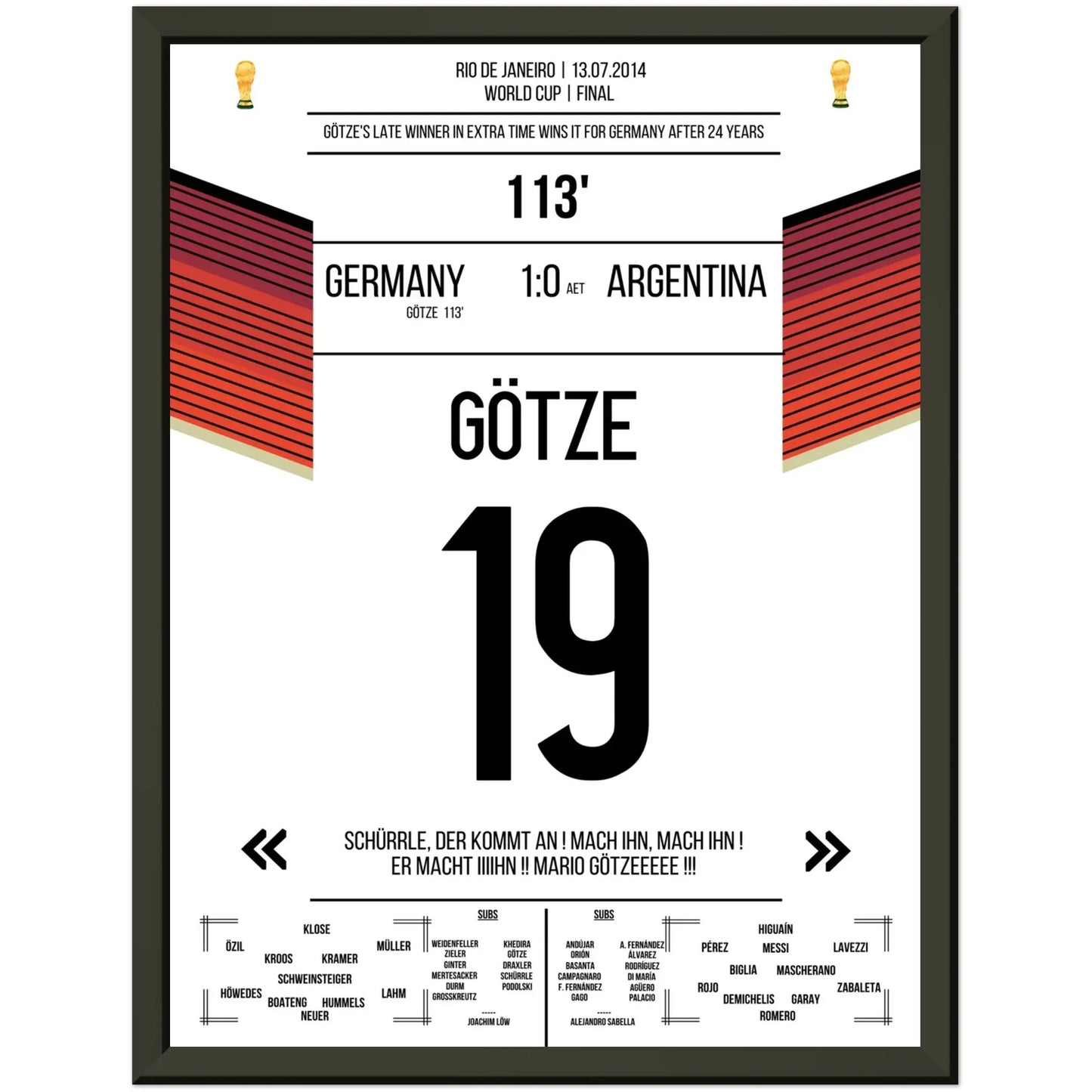 Götzes Tor zum WM-Triumph Deutschlands gegen Argentinien WM Finale 2014 30x40-cm-12x16-Schwarzer-Aluminiumrahmen