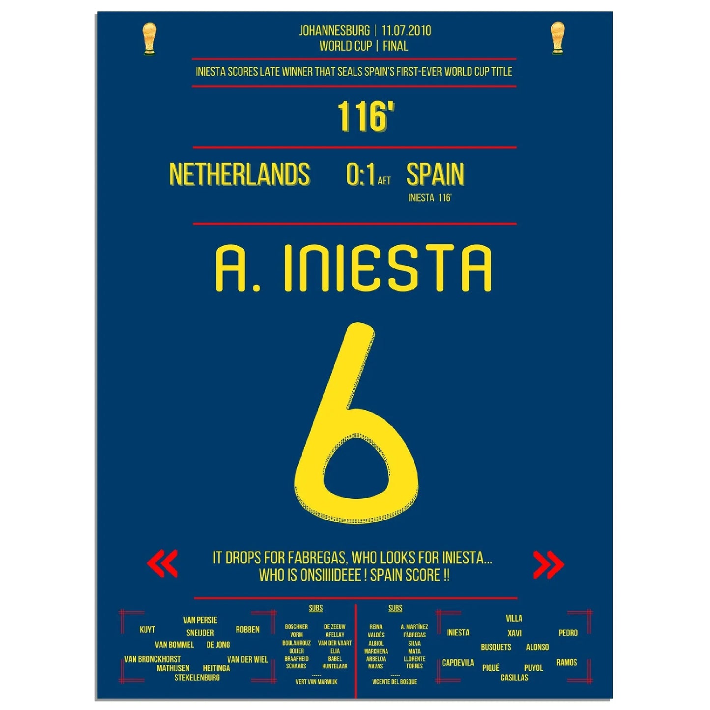 Iniesta's Tor zur Unsterblichkeit im WM Finale 2010 gegen Holland