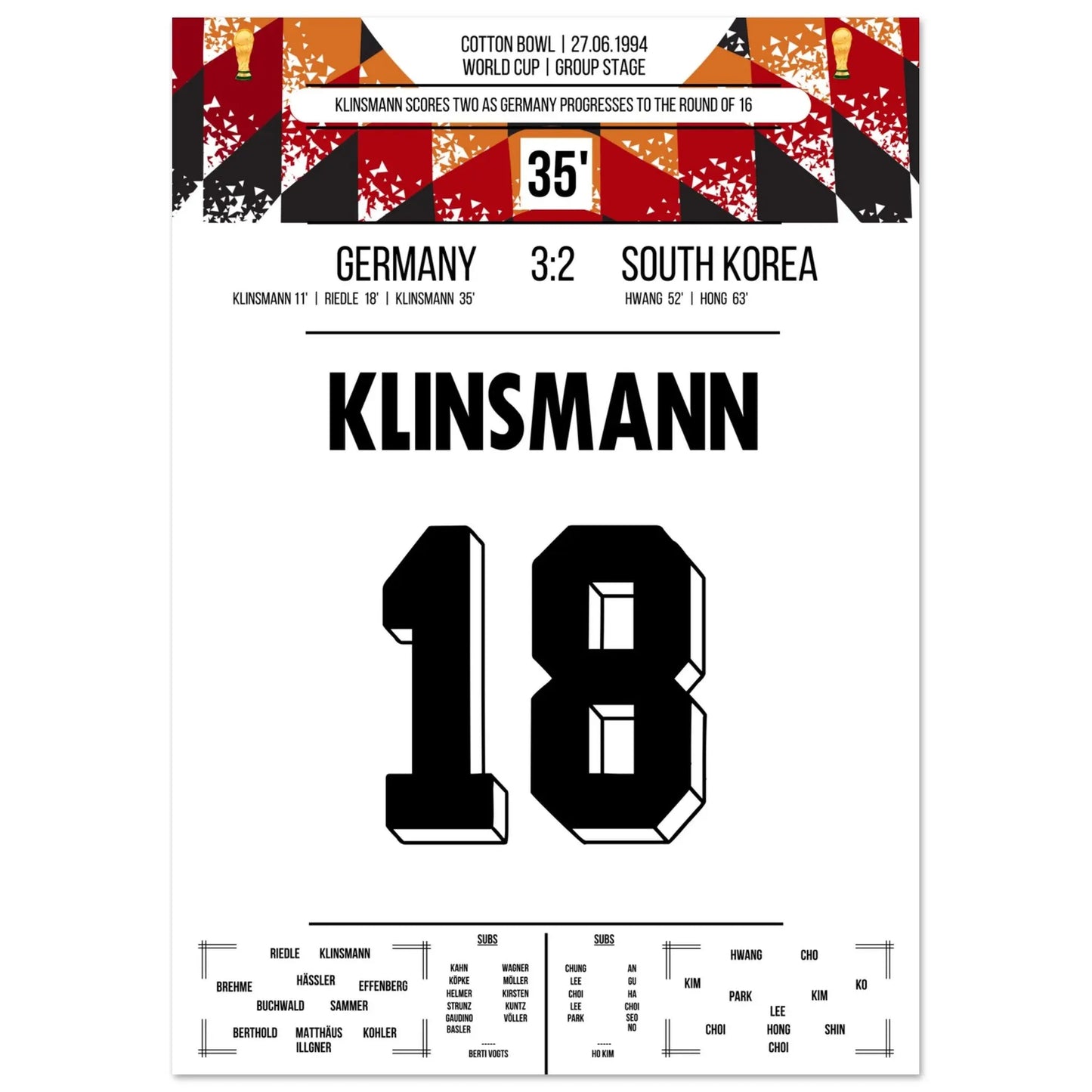 Klinsmann porta la Germania agli ottavi di finale dei Mondiali 1994 con una doppietta.