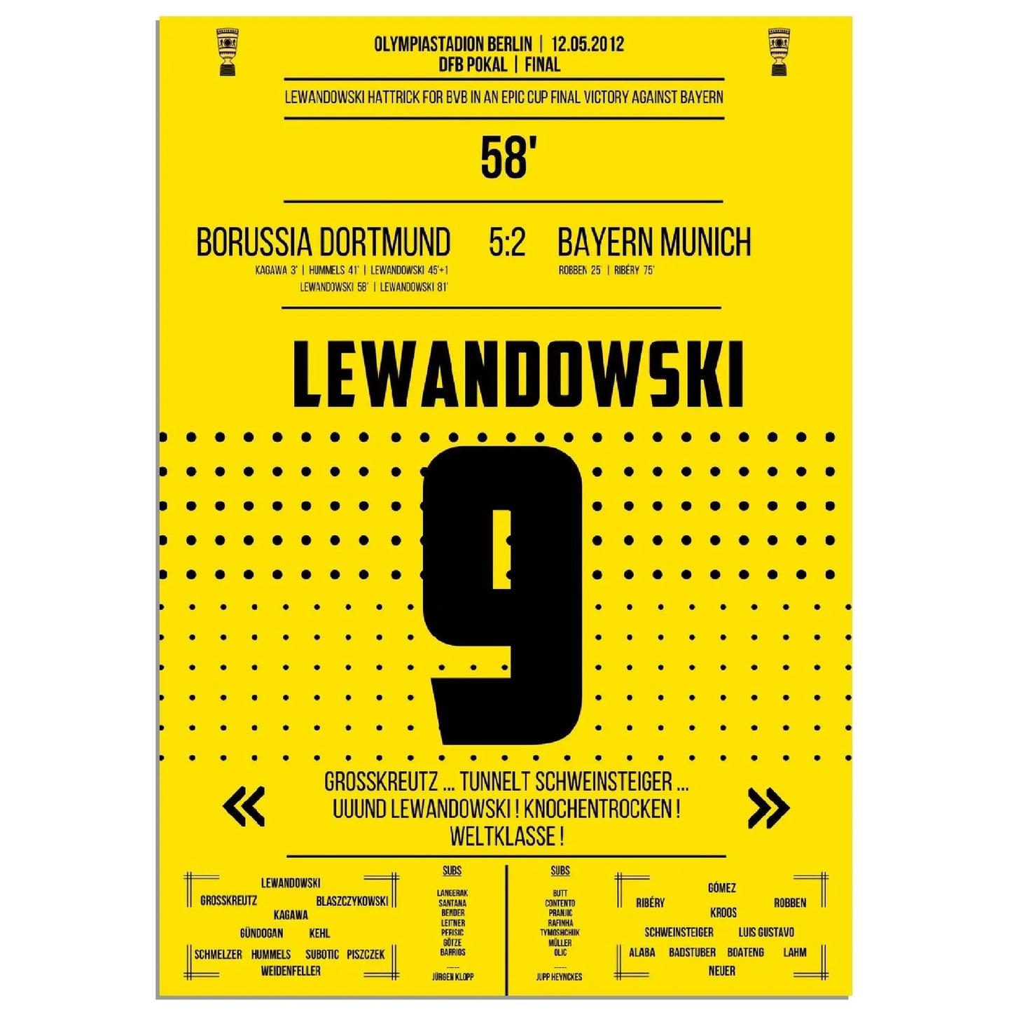 Lewandowski Hattrick im DFB Pokal Finale gegen Bayern 2012