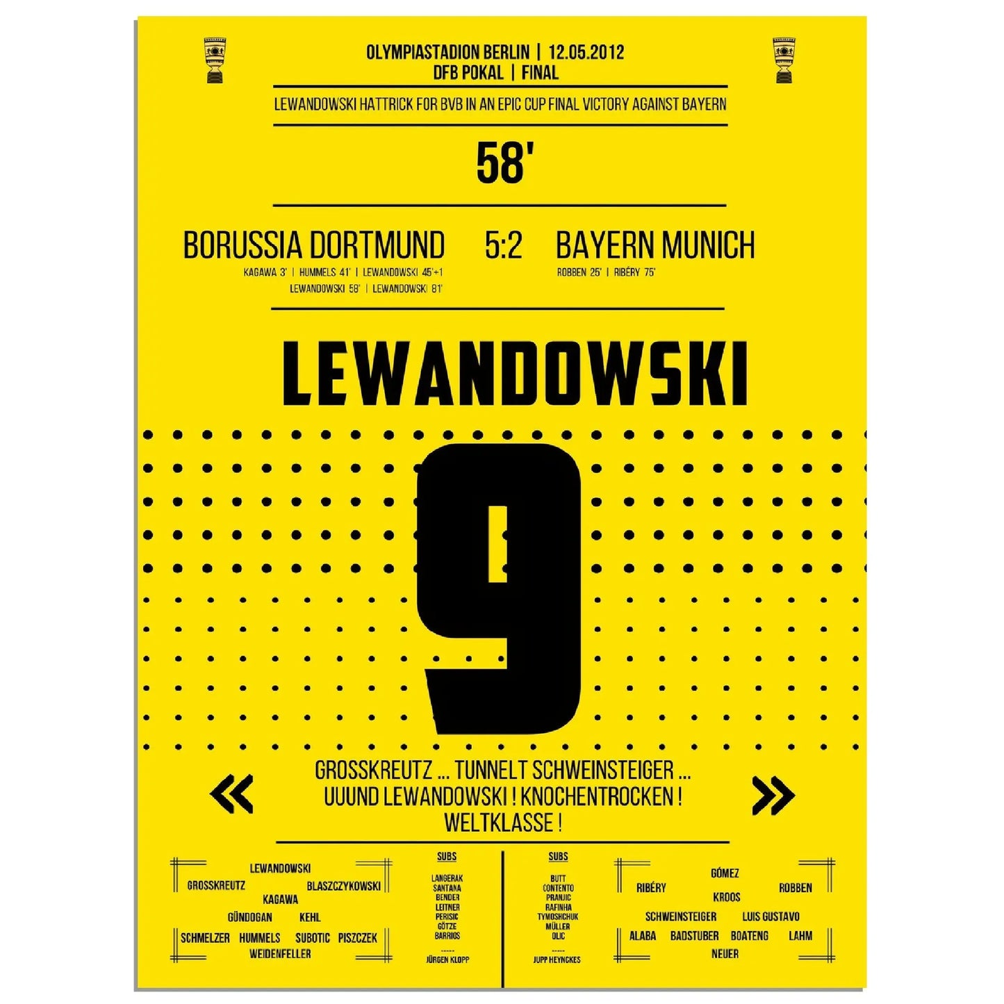 Lewandowski Hattrick im DFB Pokal Finale gegen Bayern 2012