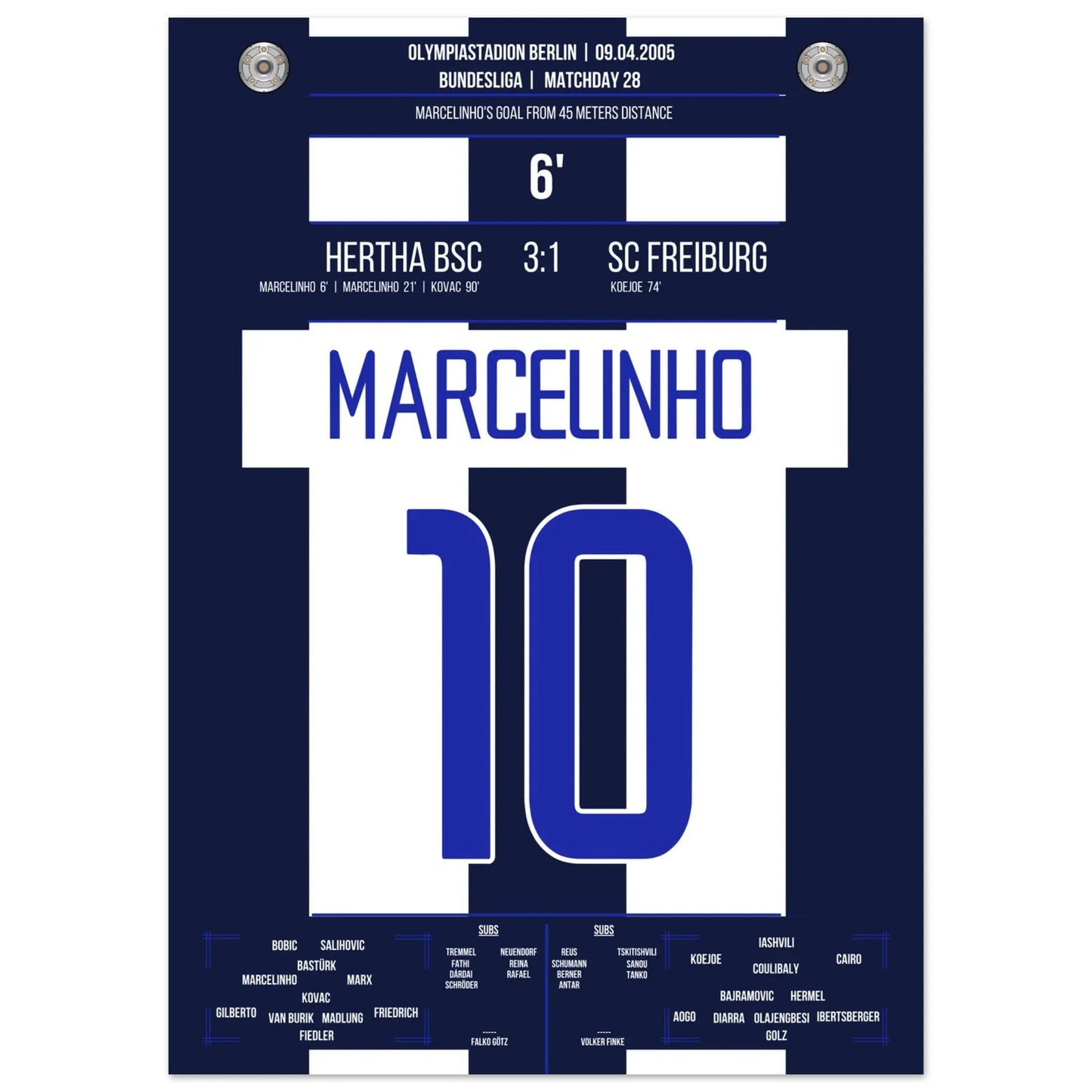 Marcelinho's Traumtor aus 45 Metern gegen Freiburg 50x70-cm-20x28-Ohne-Rahmen