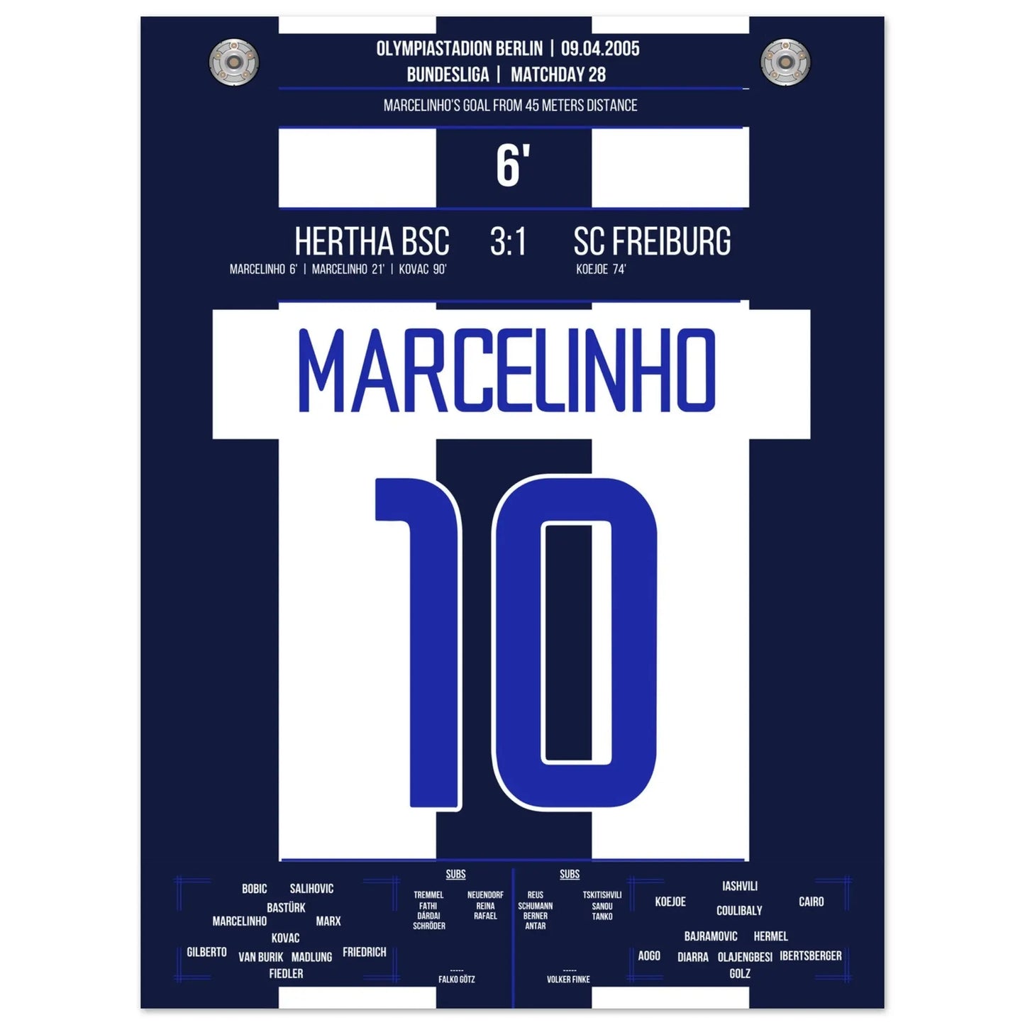 Marcelinho's Traumtor aus 45 Metern gegen Freiburg 45x60-cm-18x24-Ohne-Rahmen
