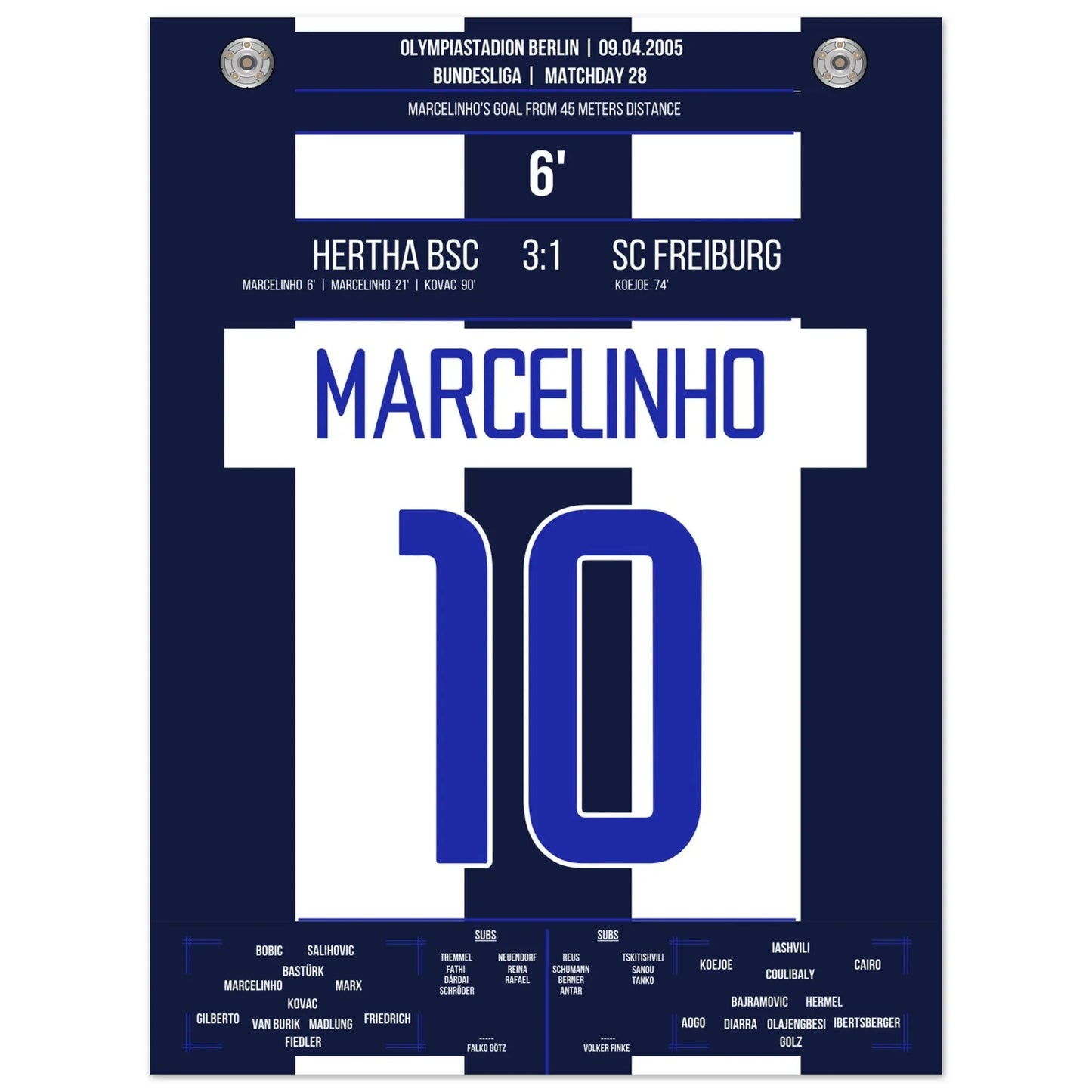 Marcelinho's Traumtor aus 45 Metern gegen Freiburg 30x40-cm-12x16-Ohne-Rahmen