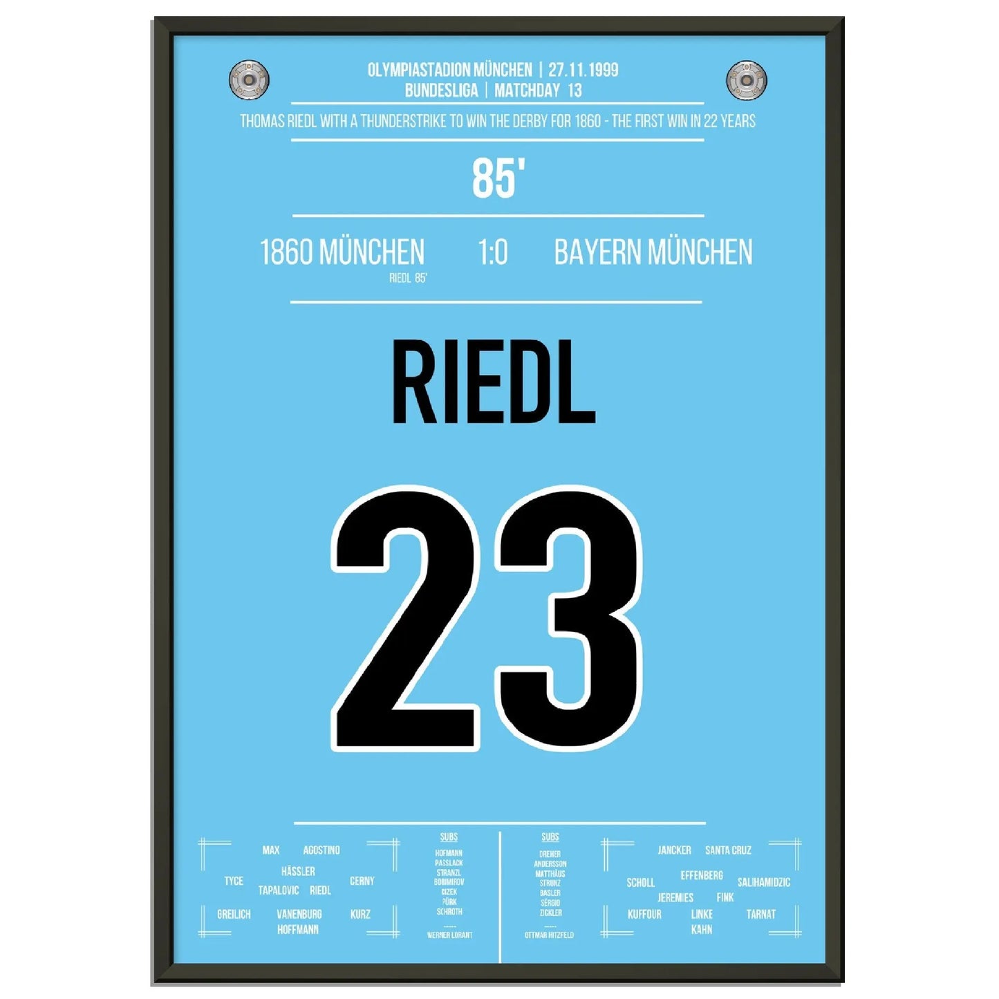 Riedl's Siegtreffer für die Löwen im Derby gegen Bayern 1999