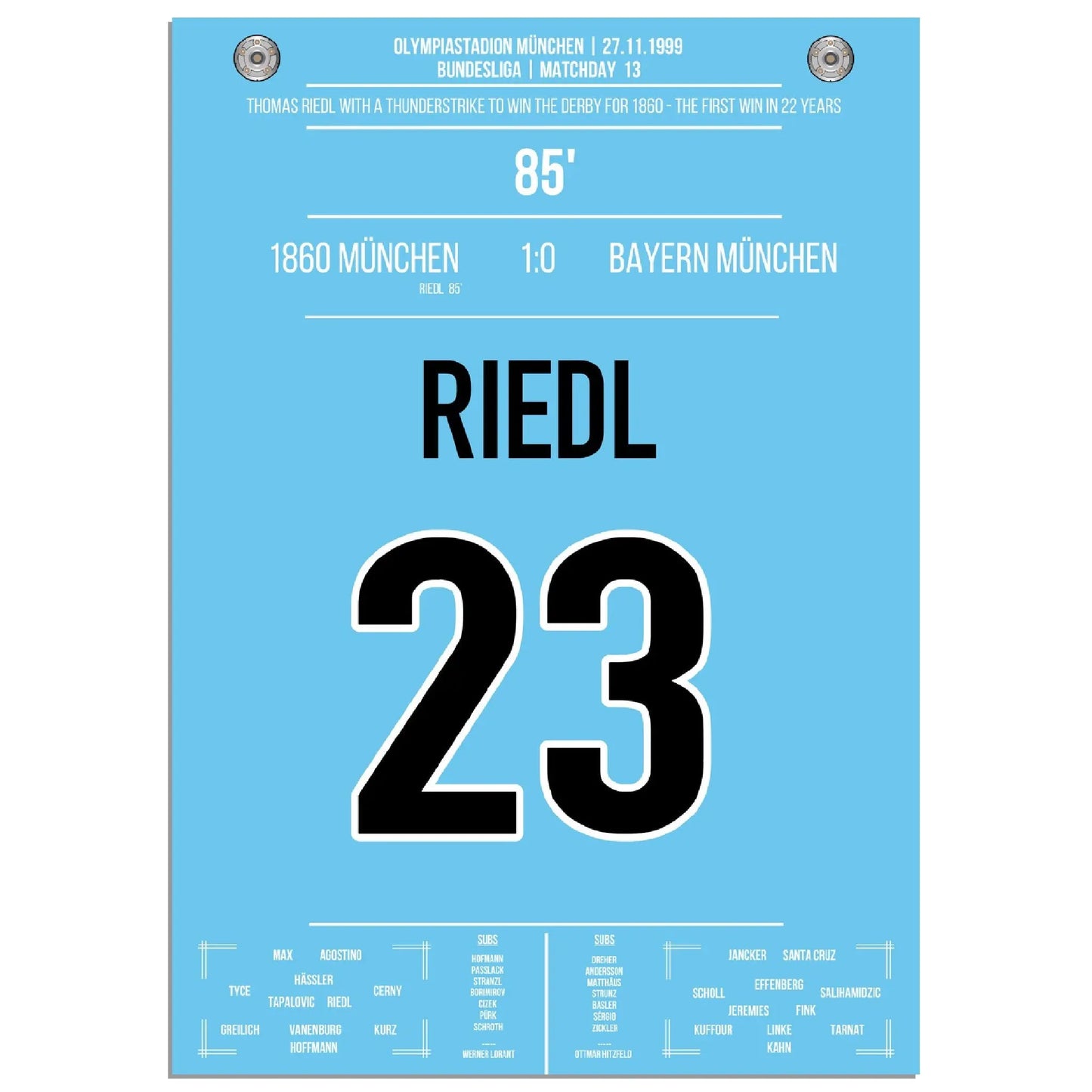 Riedl's Siegtreffer für die Löwen im Derby gegen Bayern 1999