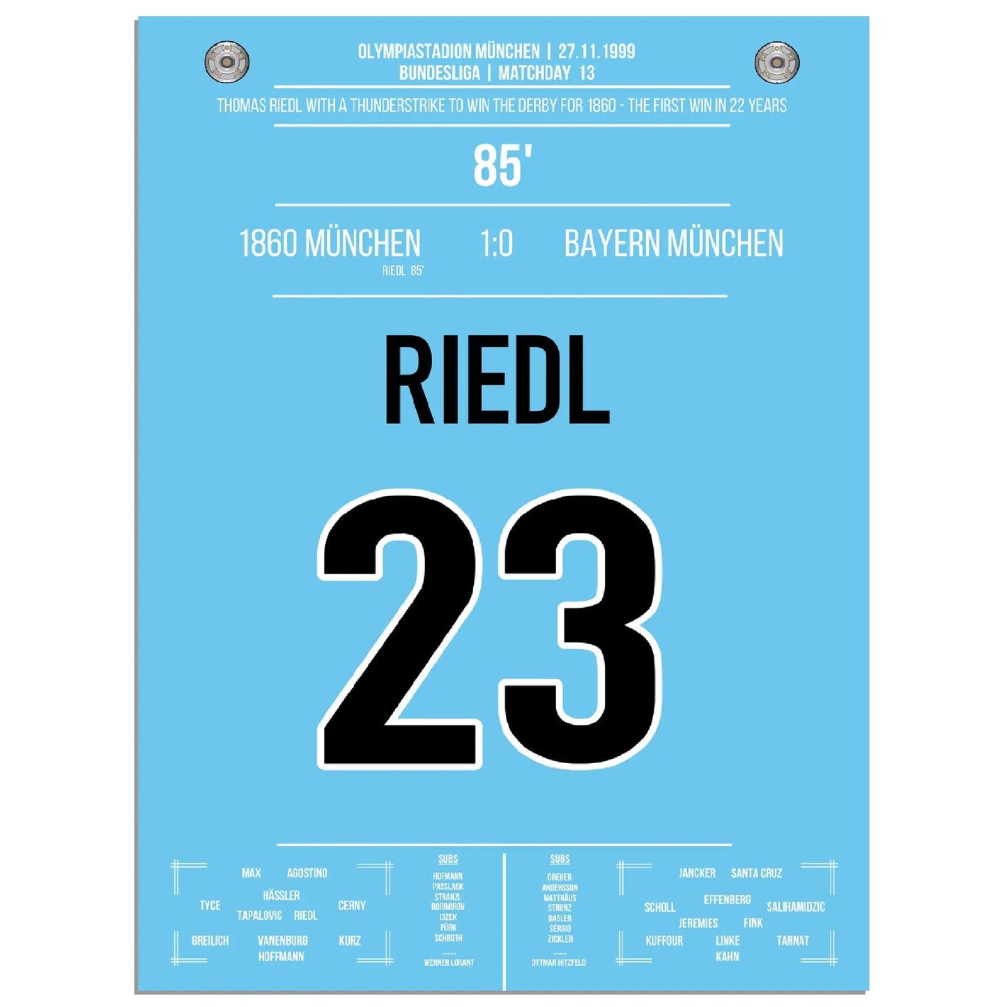 Riedl's Siegtreffer für die Löwen im Derby gegen Bayern 1999