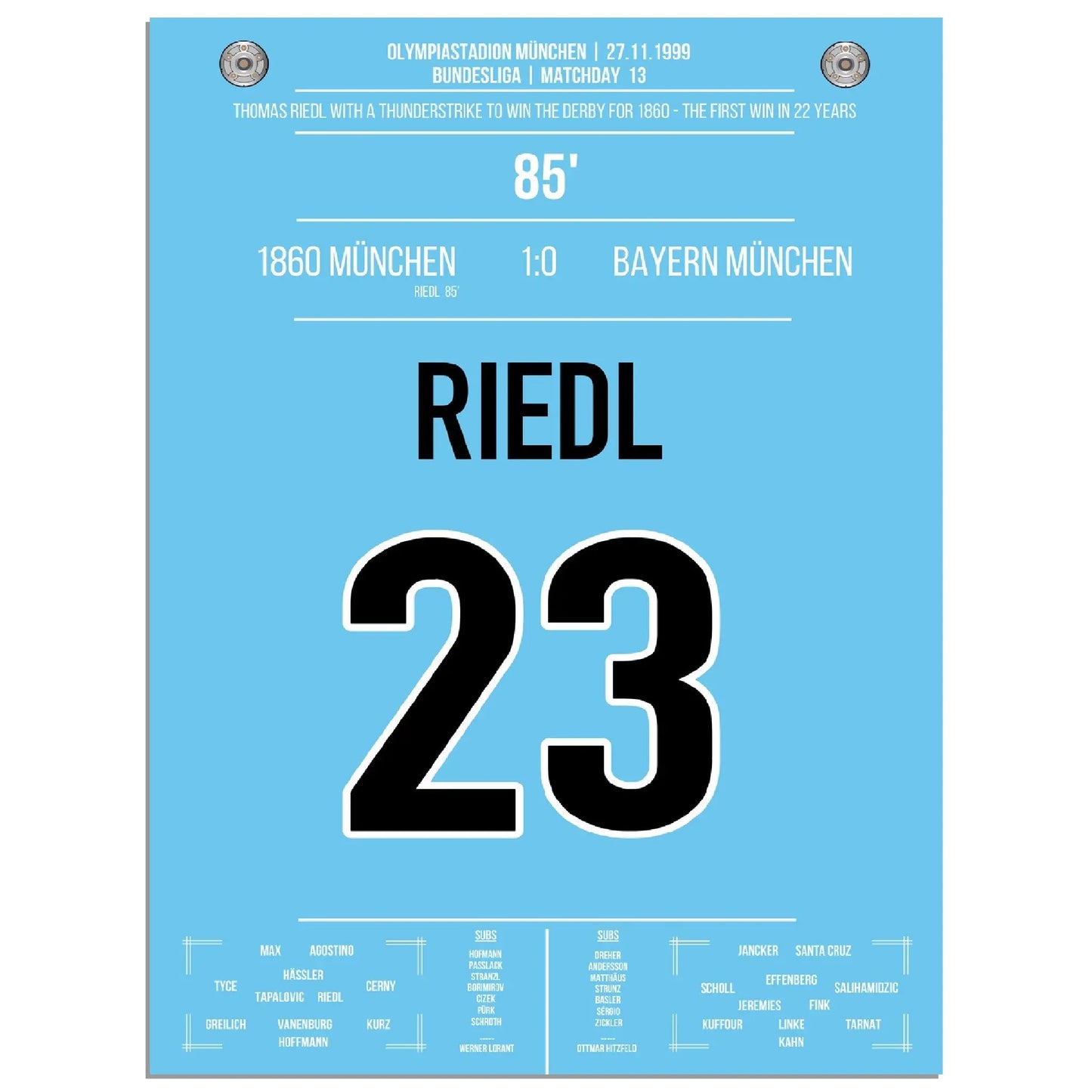 Riedl's Siegtreffer für die Löwen im Derby gegen Bayern 1999