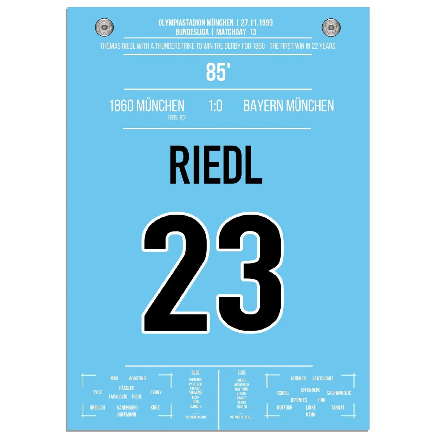 Riedl's Siegtreffer für die Löwen im Derby gegen Bayern 1999
