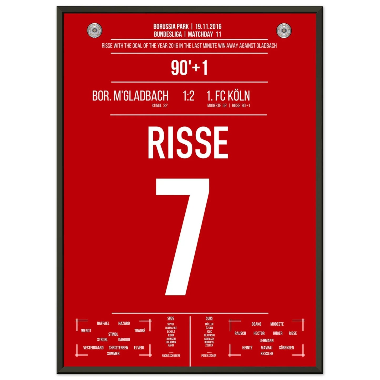 Risse's Tor des Jahres 2016 im Derby gegen Mönchengladbach 50x70-cm-20x28-Schwarzer-Aluminiumrahmen