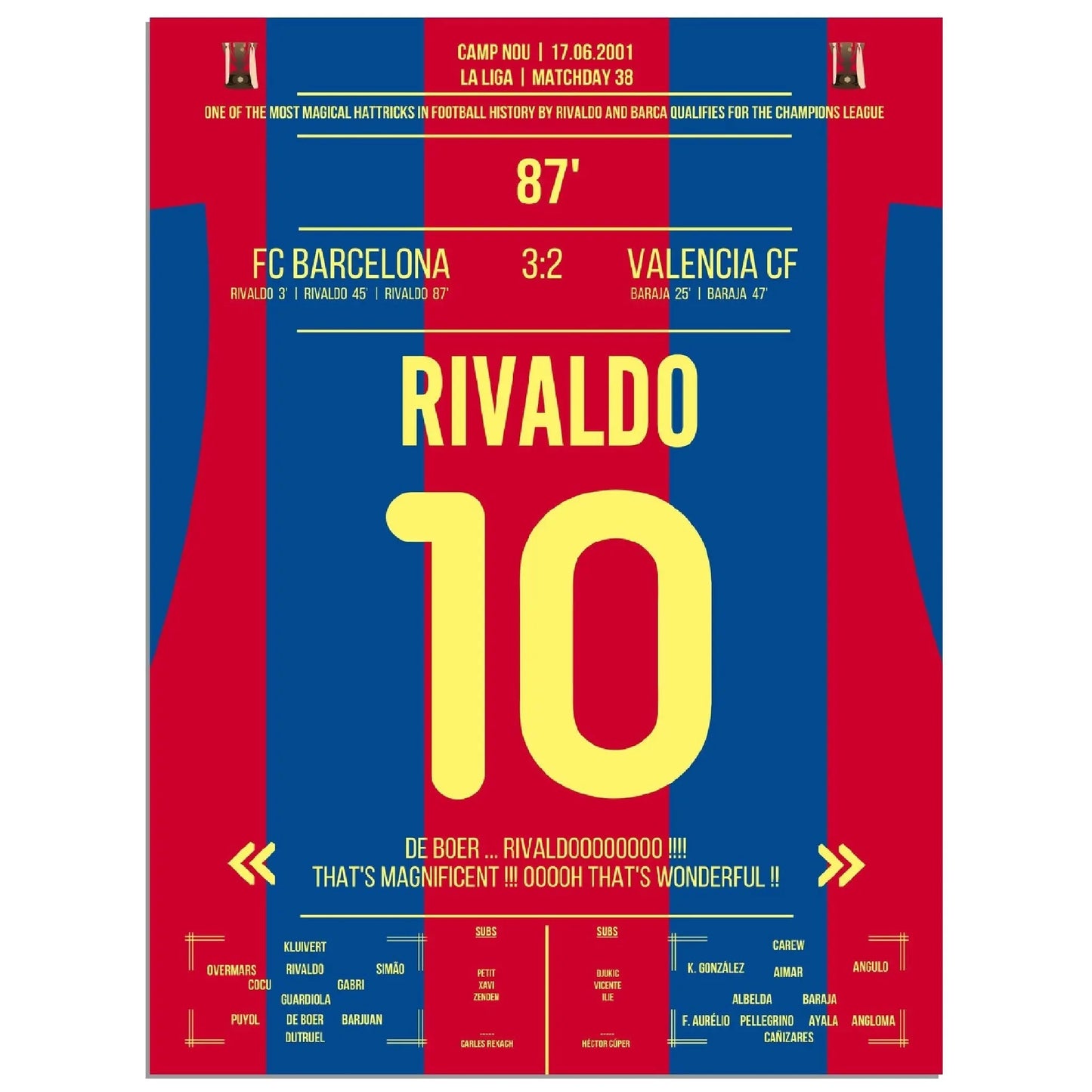 Rivaldo's magischer hattrick führt Barcelona in die Champions League