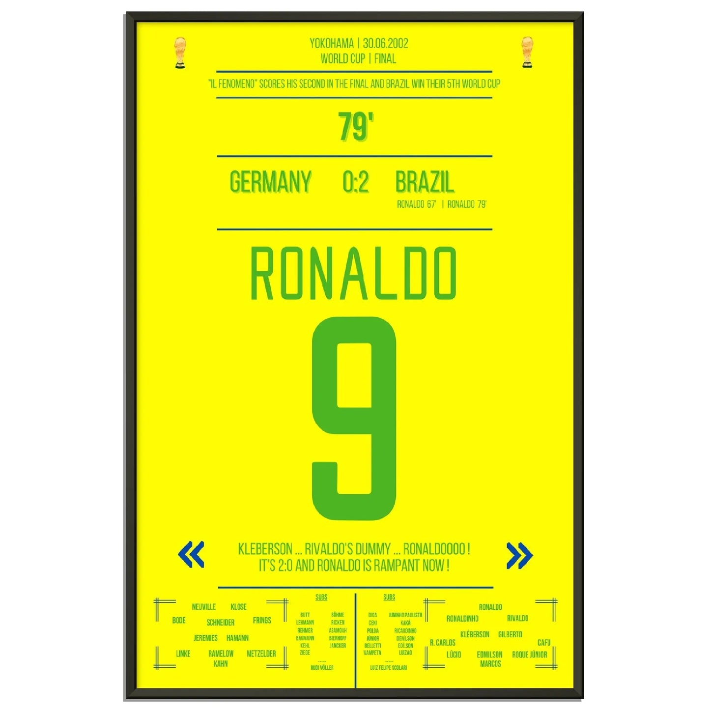 Ronaldo Il Fenomeno Doppelpack für Brasilien WM Finale 2002 gegen Deutschland