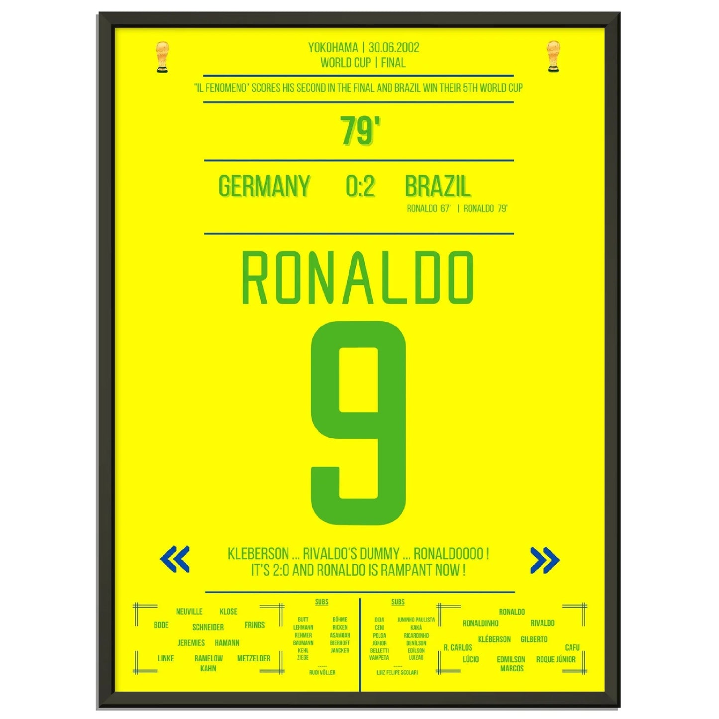 Ronaldo Il Fenomeno Doppelpack für Brasilien WM Finale 2002 gegen Deutschland