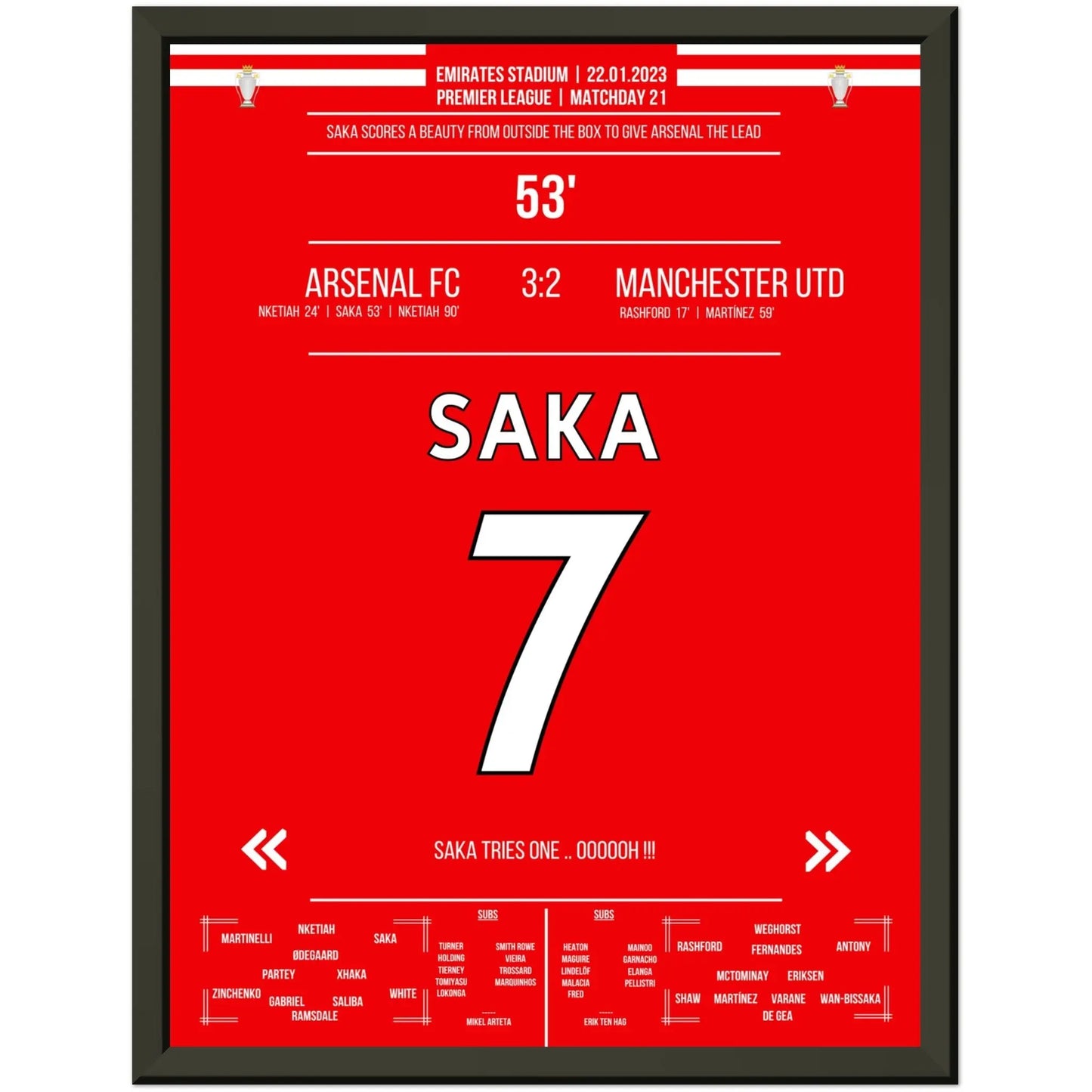 Saka's Traumtor aus der Distanz gegen ManU
