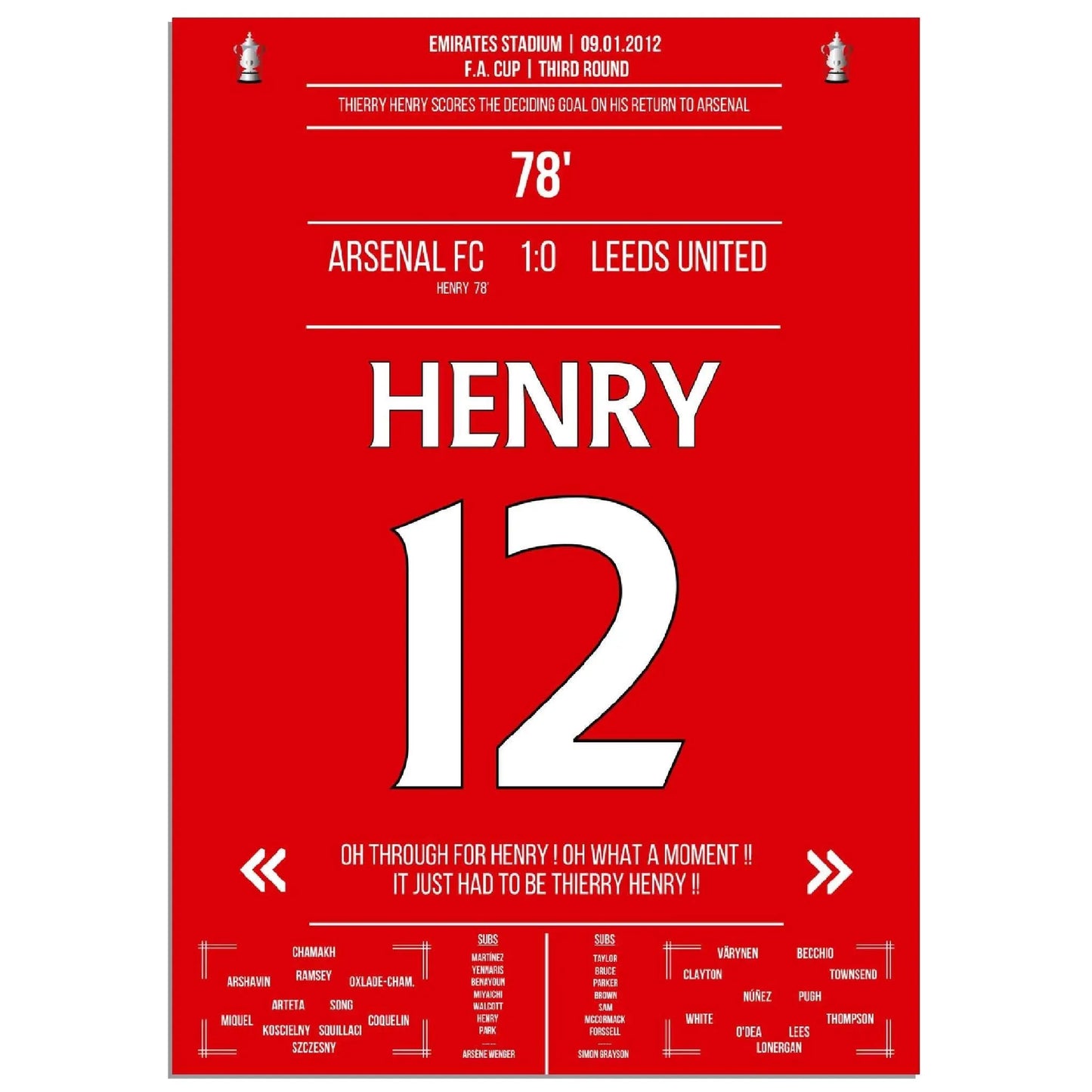 Thierry Henry Comeback 2012 Siegtreffer für Arsenal - Leeds FA Cup 3. Runde