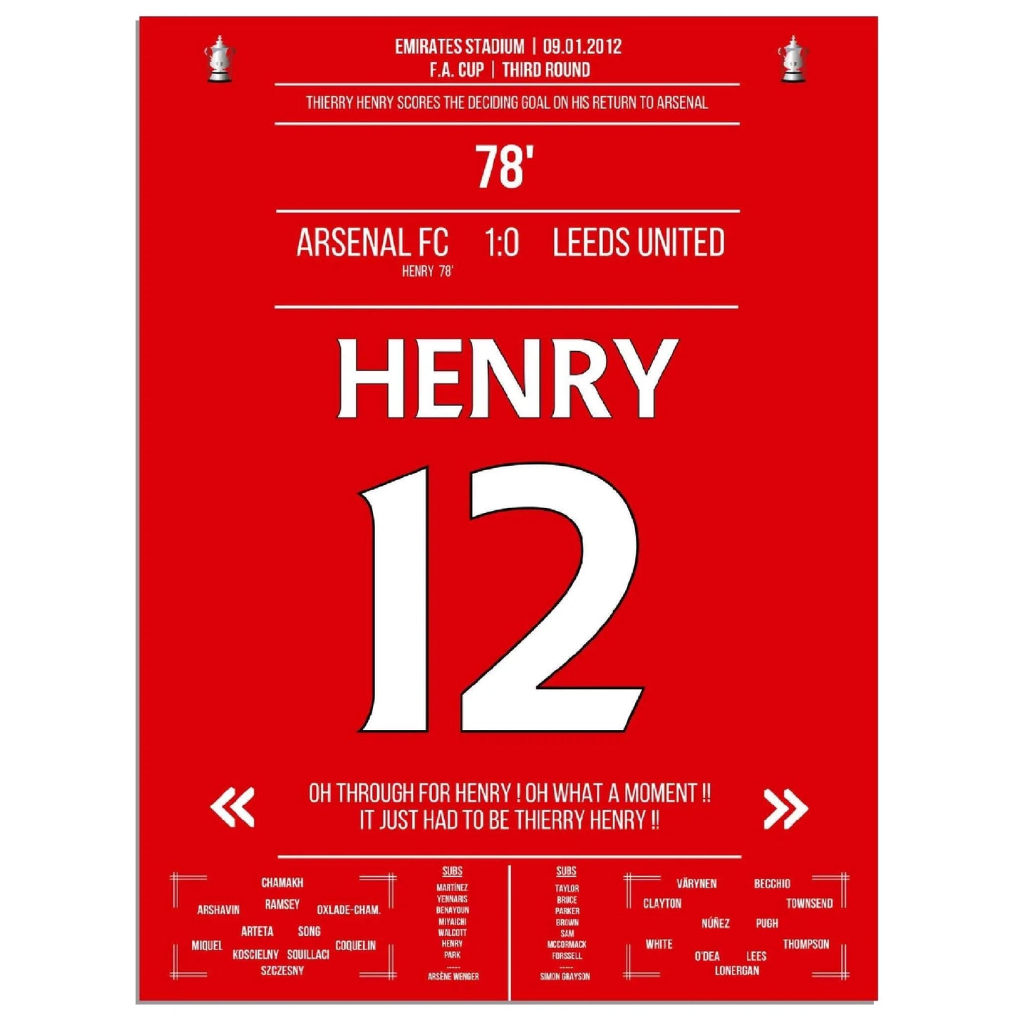 Thierry Henry Comeback 2012 Siegtreffer für Arsenal - Leeds FA Cup 3. Runde