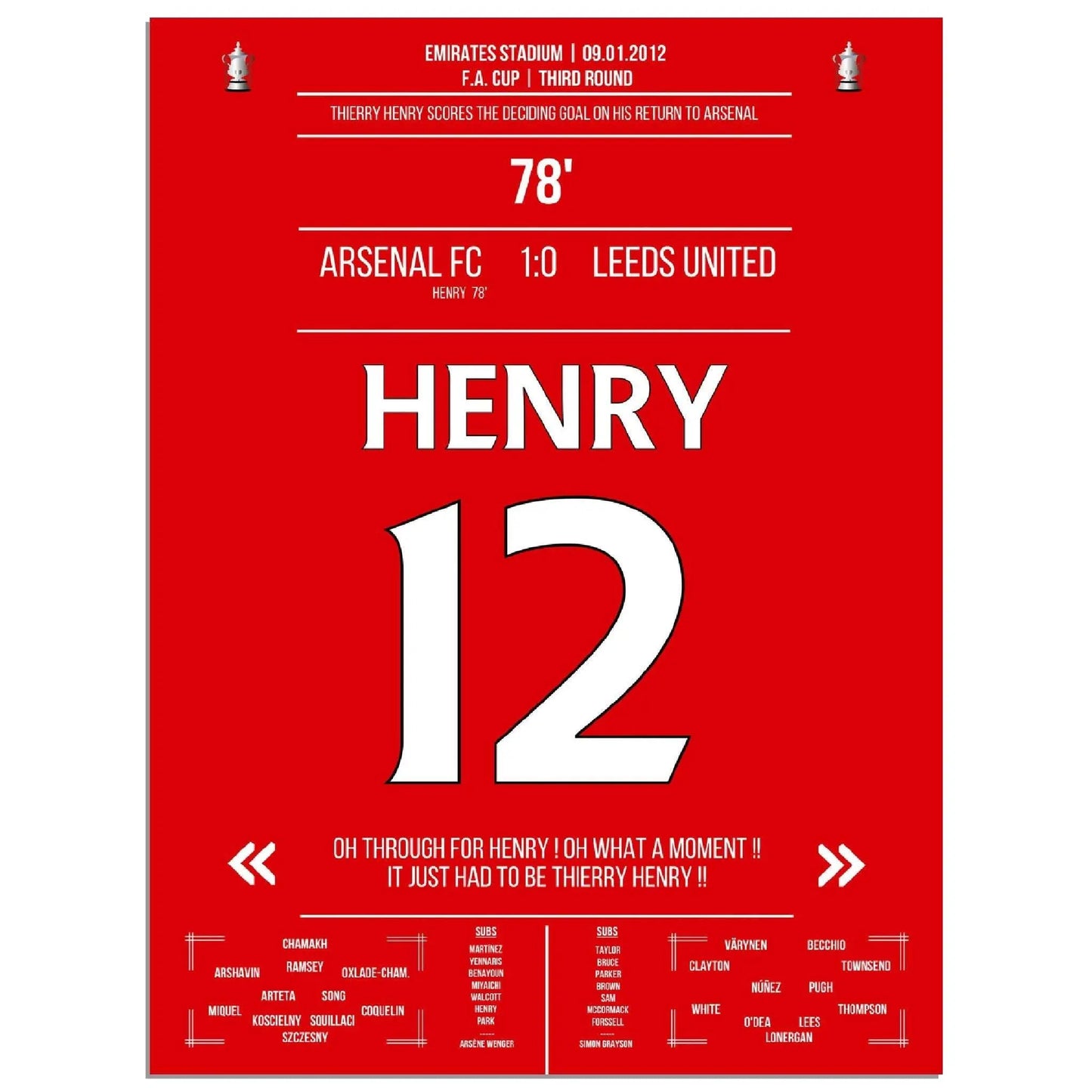 Thierry Henry Comeback 2012 Siegtreffer für Arsenal - Leeds FA Cup 3. Runde
