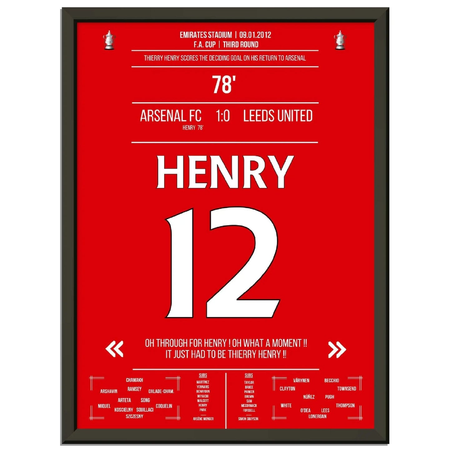 Thierry Henry Comeback 2012 Siegtreffer für Arsenal - Leeds FA Cup 3. Runde