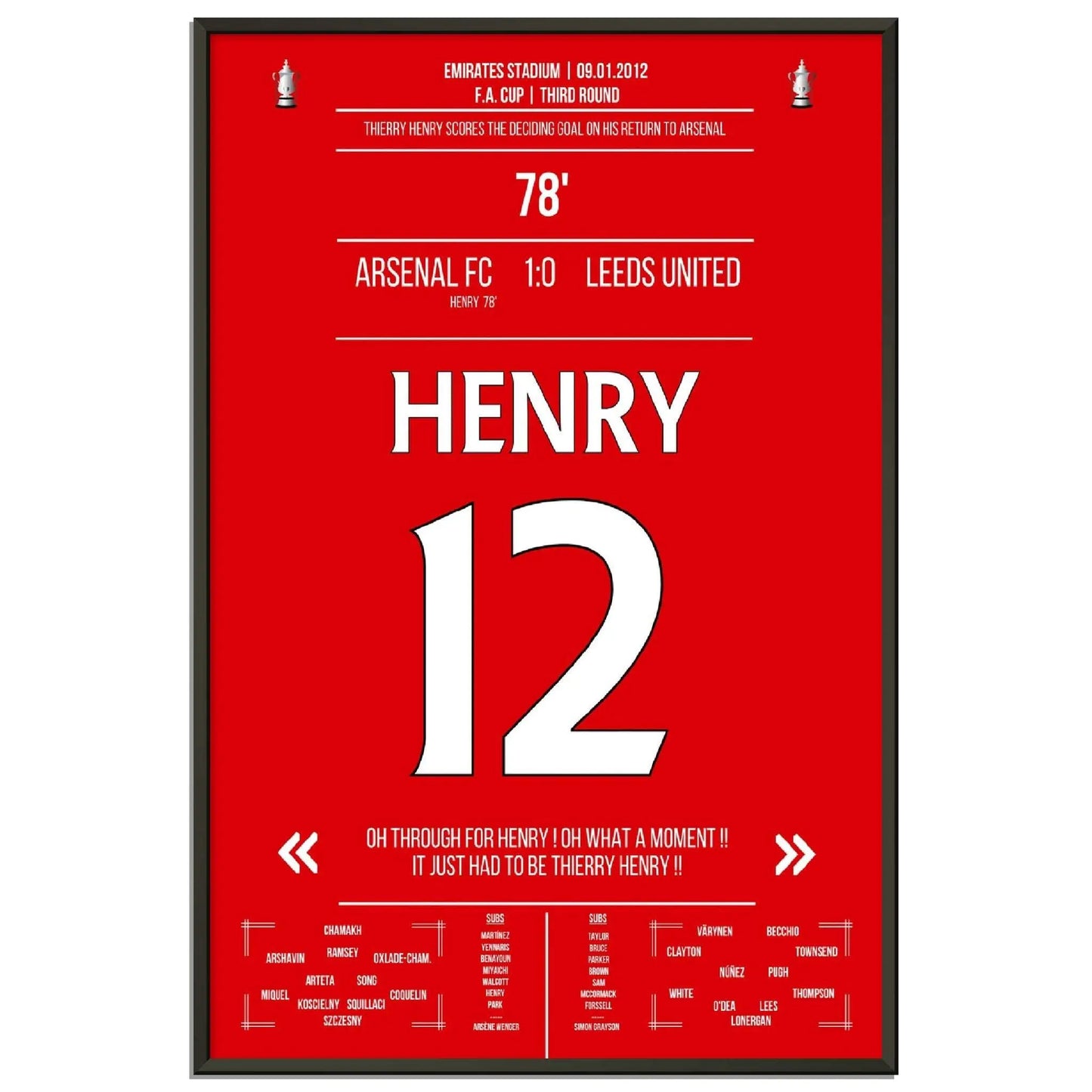 Thierry Henry Comeback 2012 Siegtreffer für Arsenal - Leeds FA Cup 3. Runde