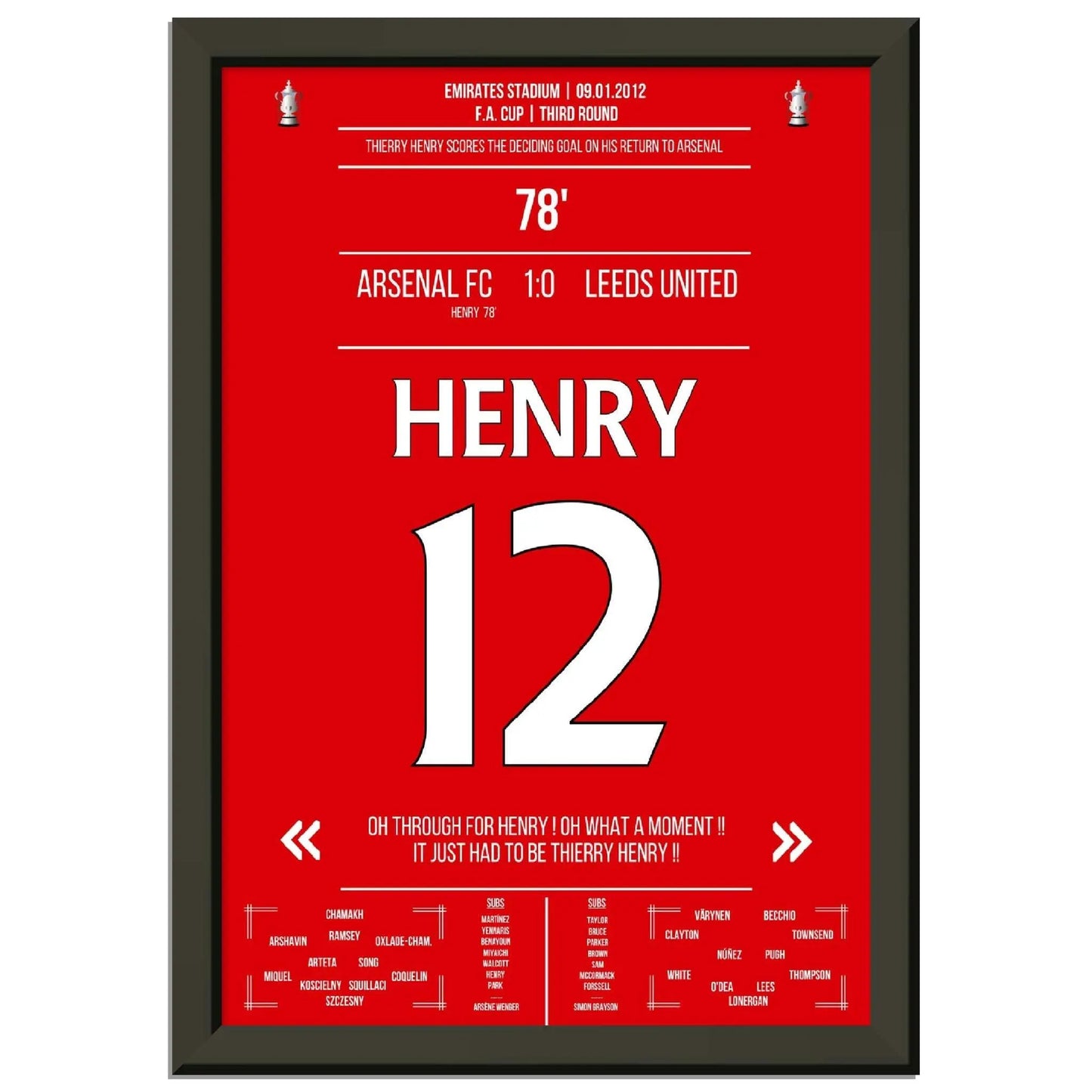 Thierry Henry Comeback 2012 Siegtreffer für Arsenal - Leeds FA Cup 3. Runde