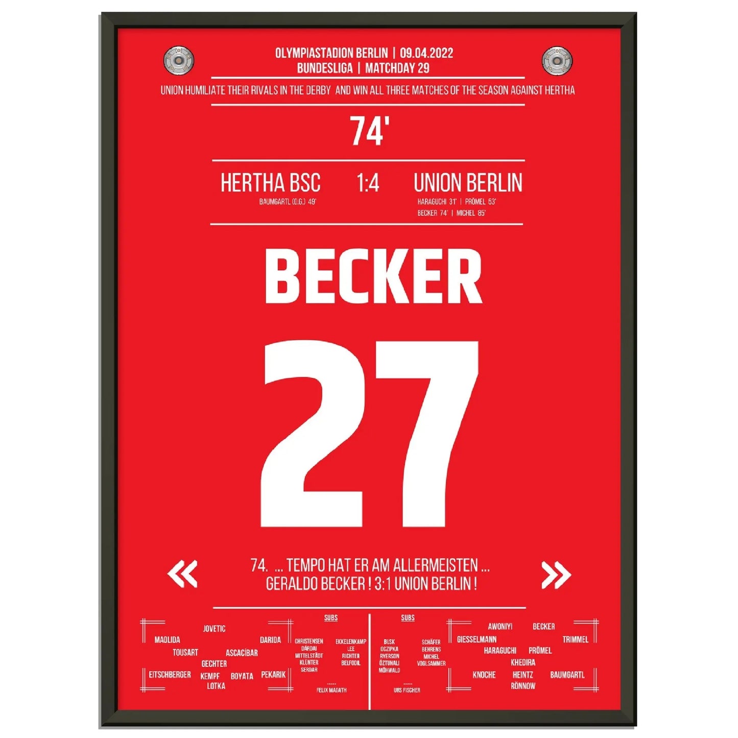 Union mit dem dritten Derbysieg der Saison 21/22 gegen Hertha