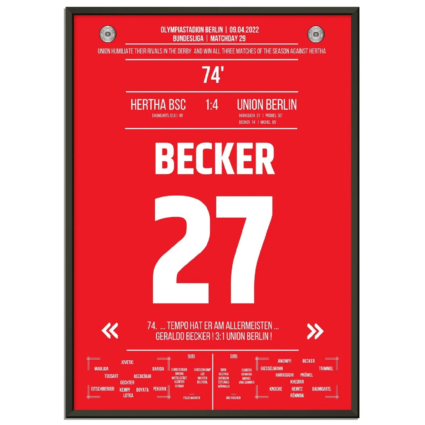 Union mit dem dritten Derbysieg der Saison 21/22 gegen Hertha