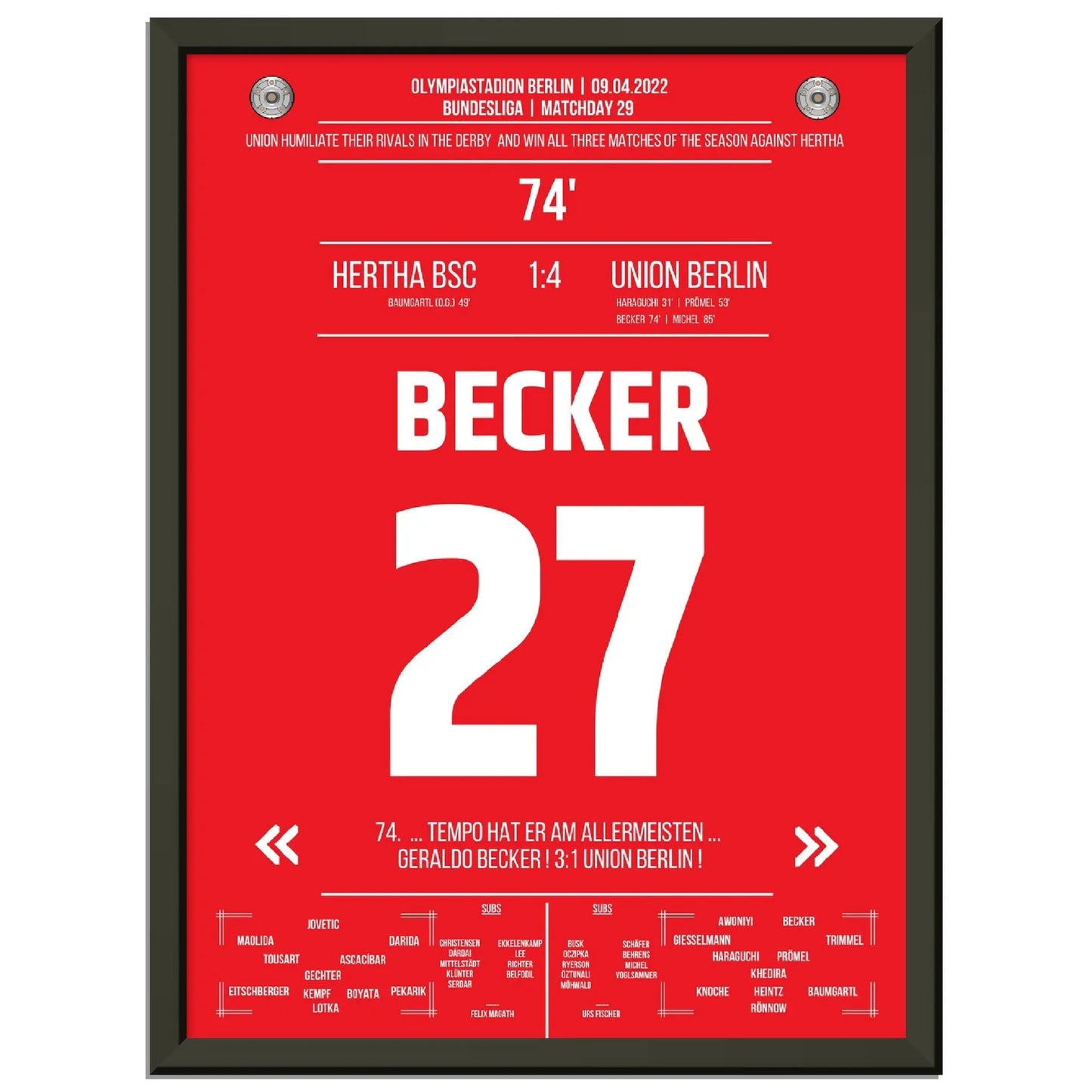Union mit dem dritten Derbysieg der Saison 21/22 gegen Hertha