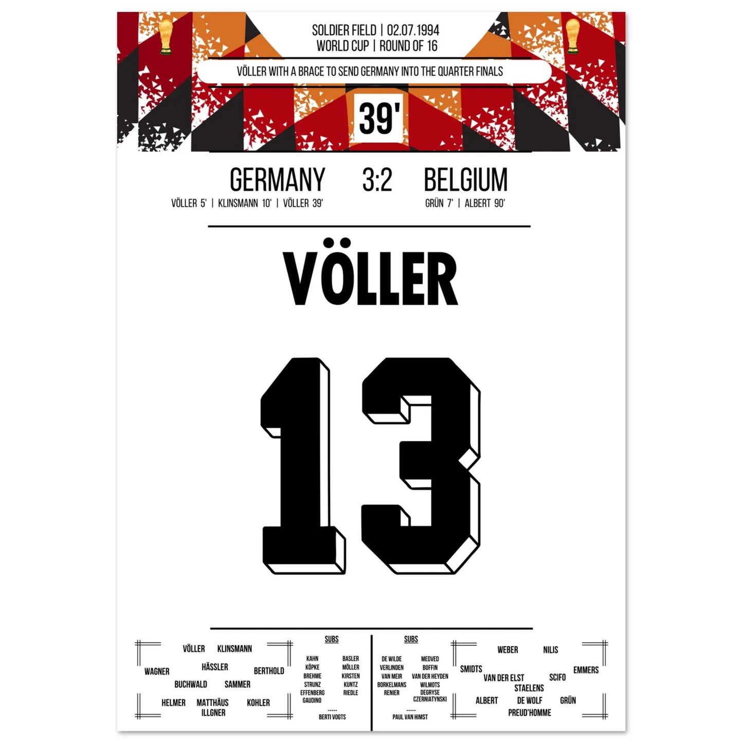 Völler segna due gol nella vittoria della Germania negli ottavi di finale dei Mondiali 1994.