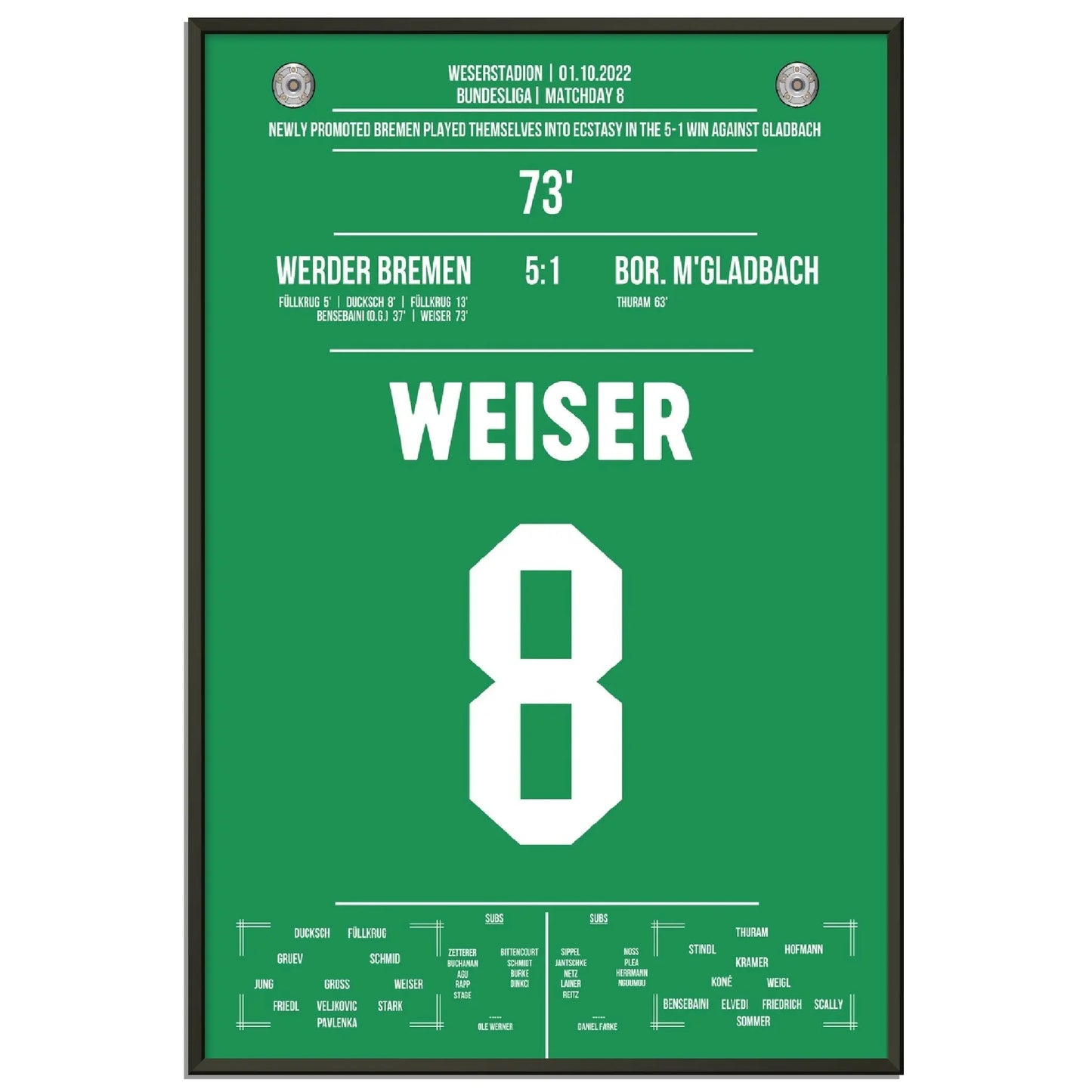 Weiser krönt Bremen's Gala-Sieg gegen Gladbach 2022