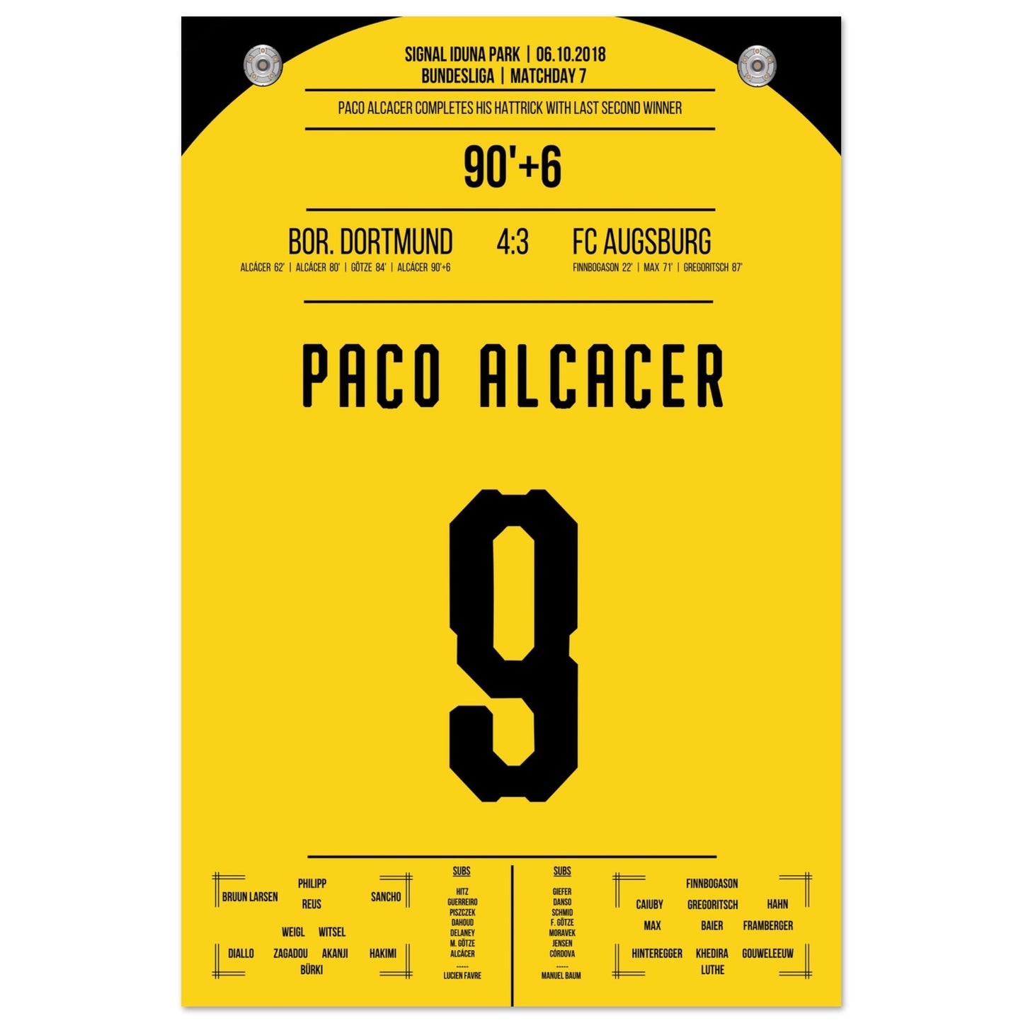 Alcacer's perfekter Last-Minute-Freistoß zum Sieg gegen Augsburg 2018 60x90-cm-24x36-Ohne-Rahmen
