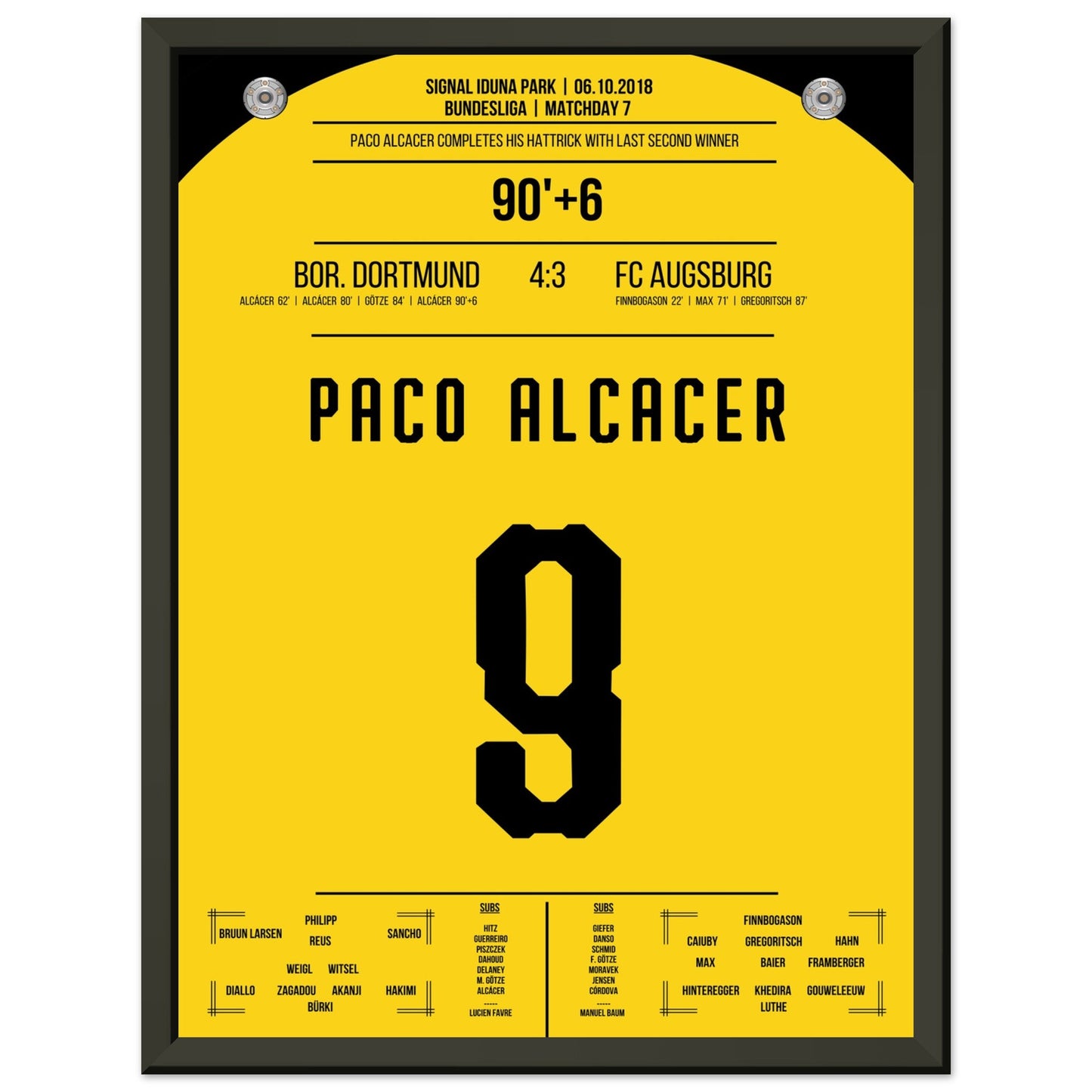 Alcacer's perfekter Last-Minute-Freistoß zum Sieg gegen Augsburg 2018 30x40-cm-12x16-Schwarzer-Aluminiumrahmen